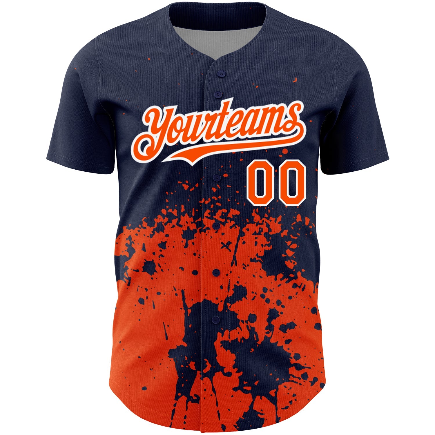 Custom Navy Orange-White 3D Pattern Design Abstract Splash Grunge Art Authentic Baseball Jersey view 2