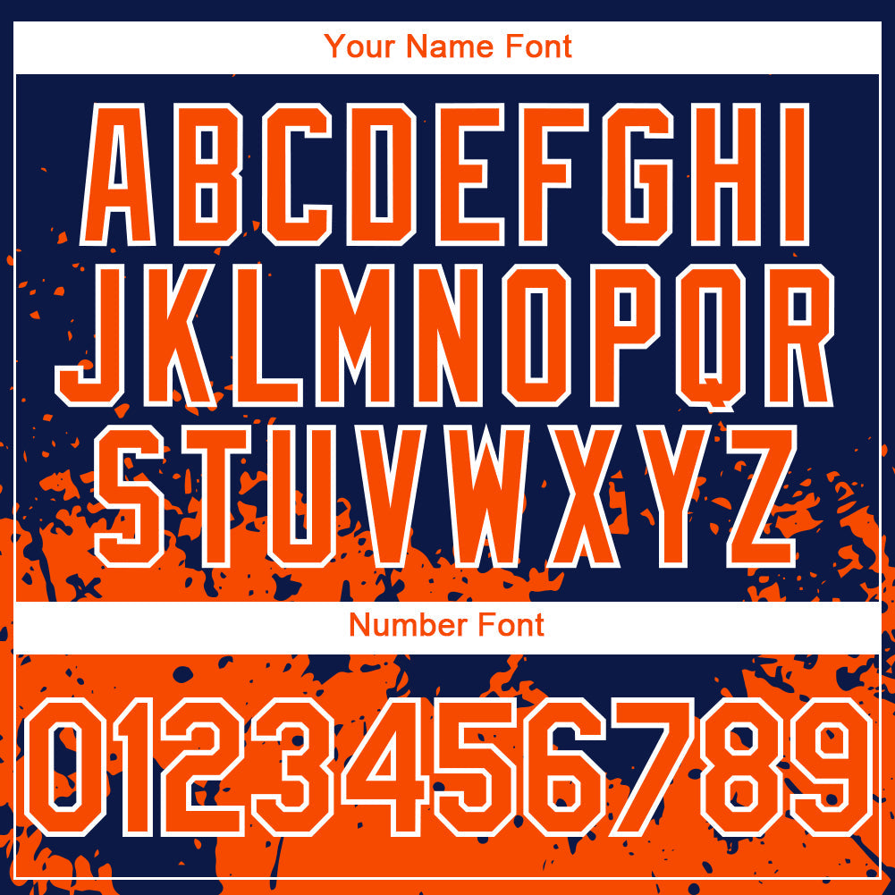 Custom Navy Orange-White 3D Pattern Design Abstract Splash Grunge Art Authentic Baseball Jersey view 5