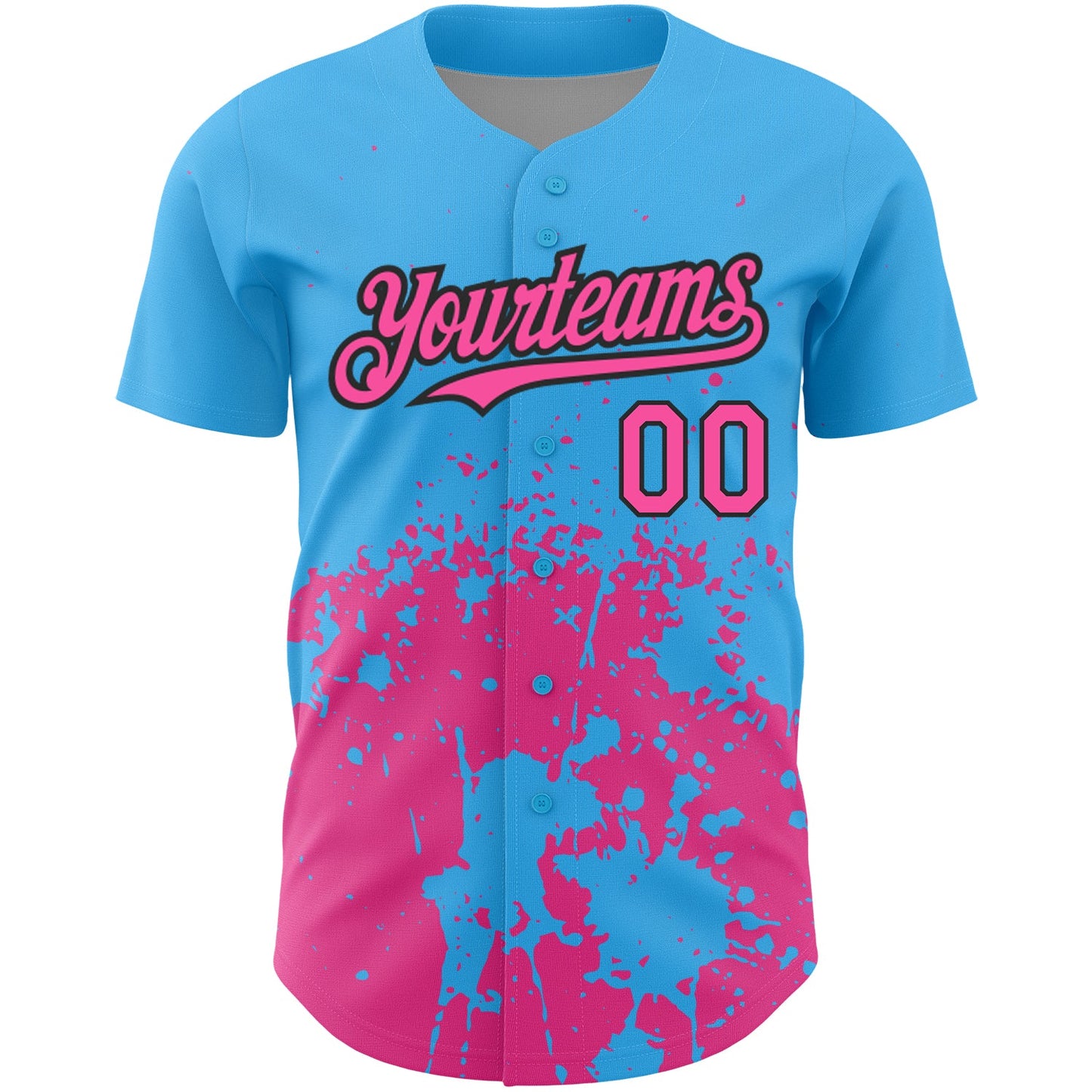 Custom Sky Blue Pink-Black 3D Pattern Design Abstract Splash Grunge Art Authentic Baseball Jersey view 2