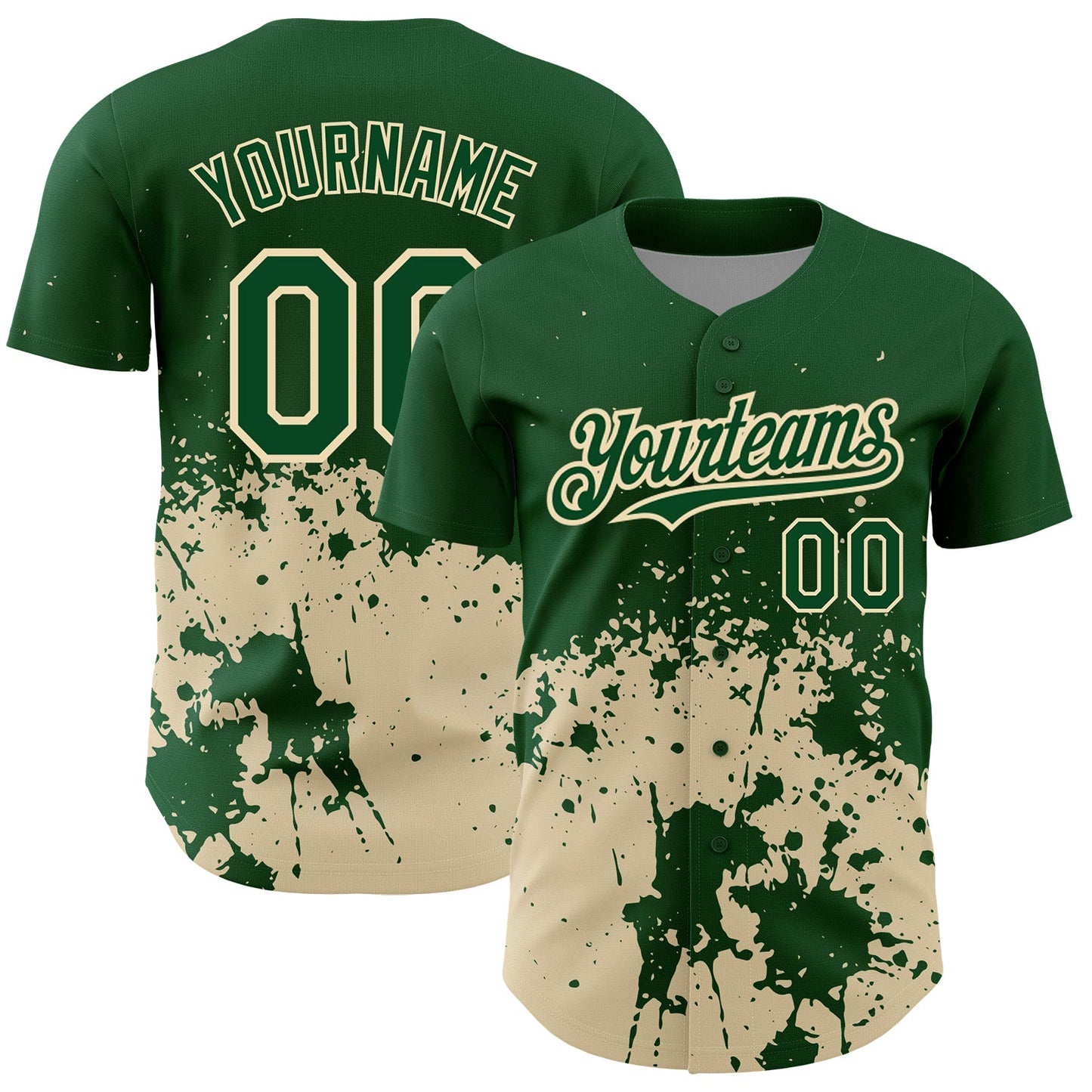 Custom Green City Cream 3D Pattern Design Abstract Splash Grunge Art Authentic Baseball Jersey - Main View