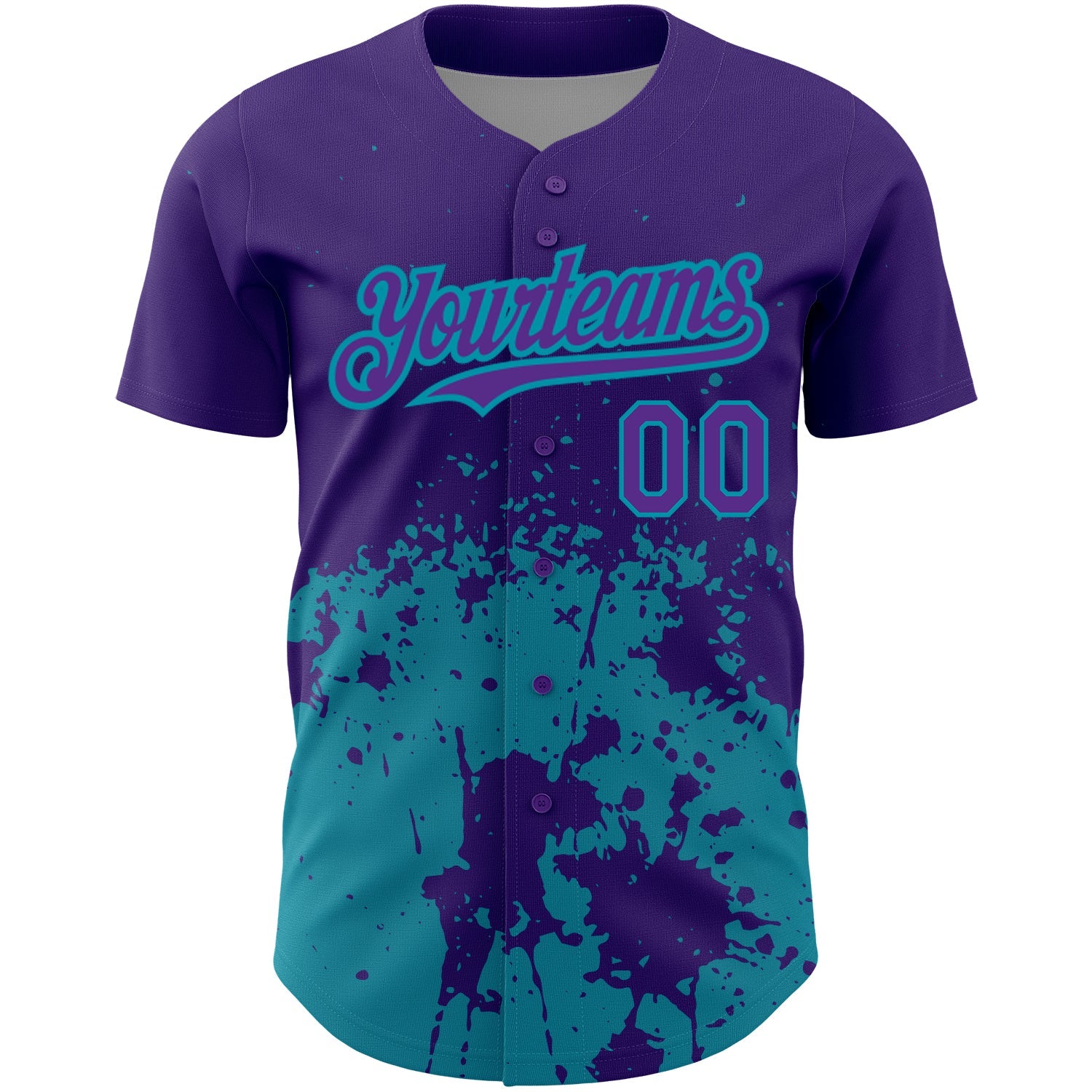 Custom Purple Teal 3D Pattern Design Abstract Splash Grunge Art Authentic Baseball Jersey view 2