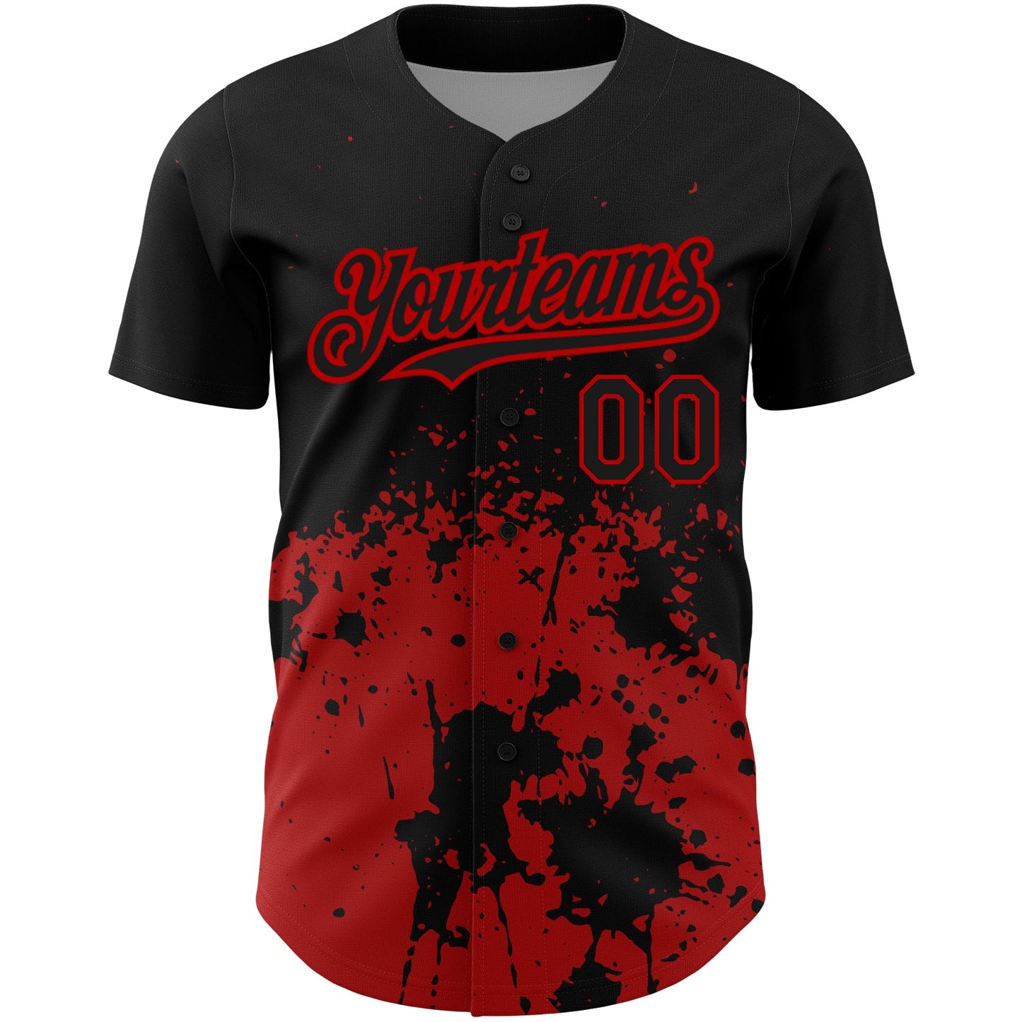 Custom Black Red 3D Pattern Design Abstract Splash Grunge Art Authentic Baseball Jersey view 2