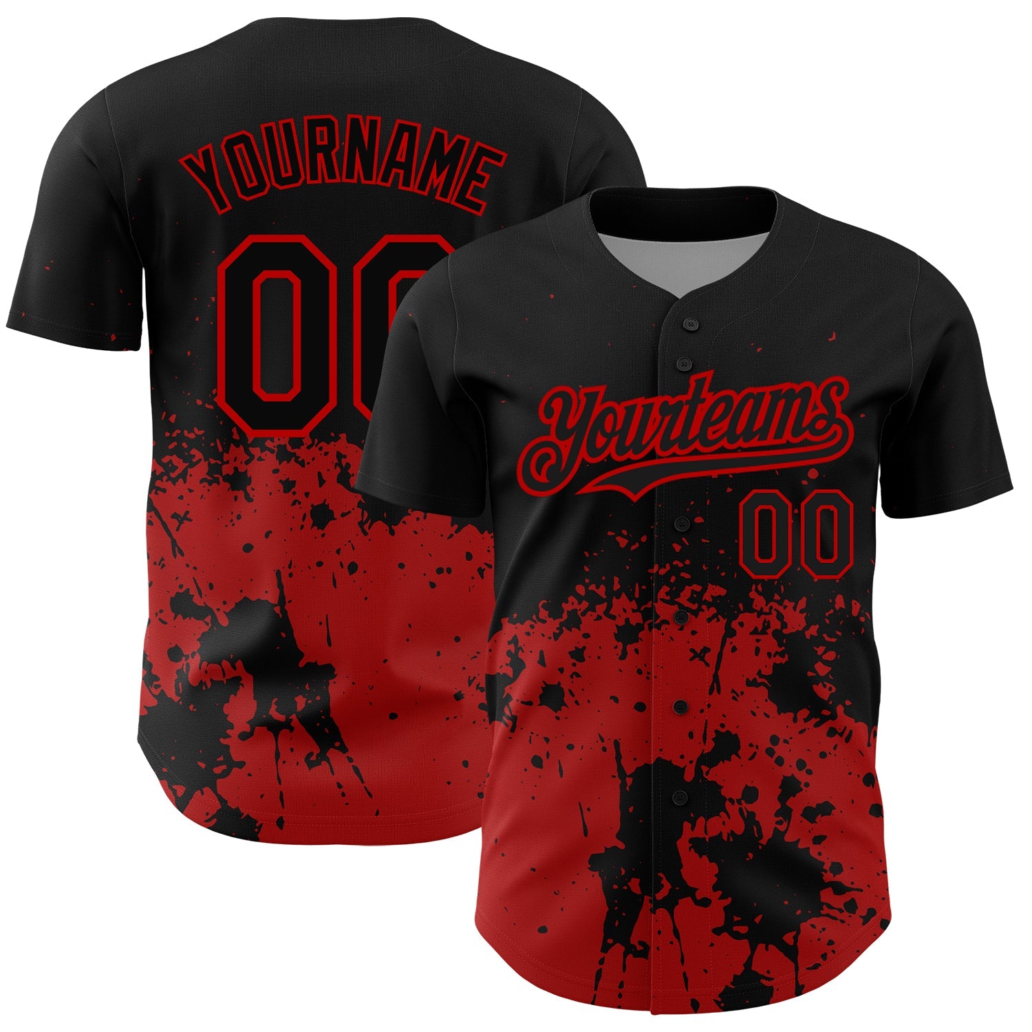 Custom Black Red 3D Pattern Design Abstract Splash Grunge Art Authentic Baseball Jersey - Main View