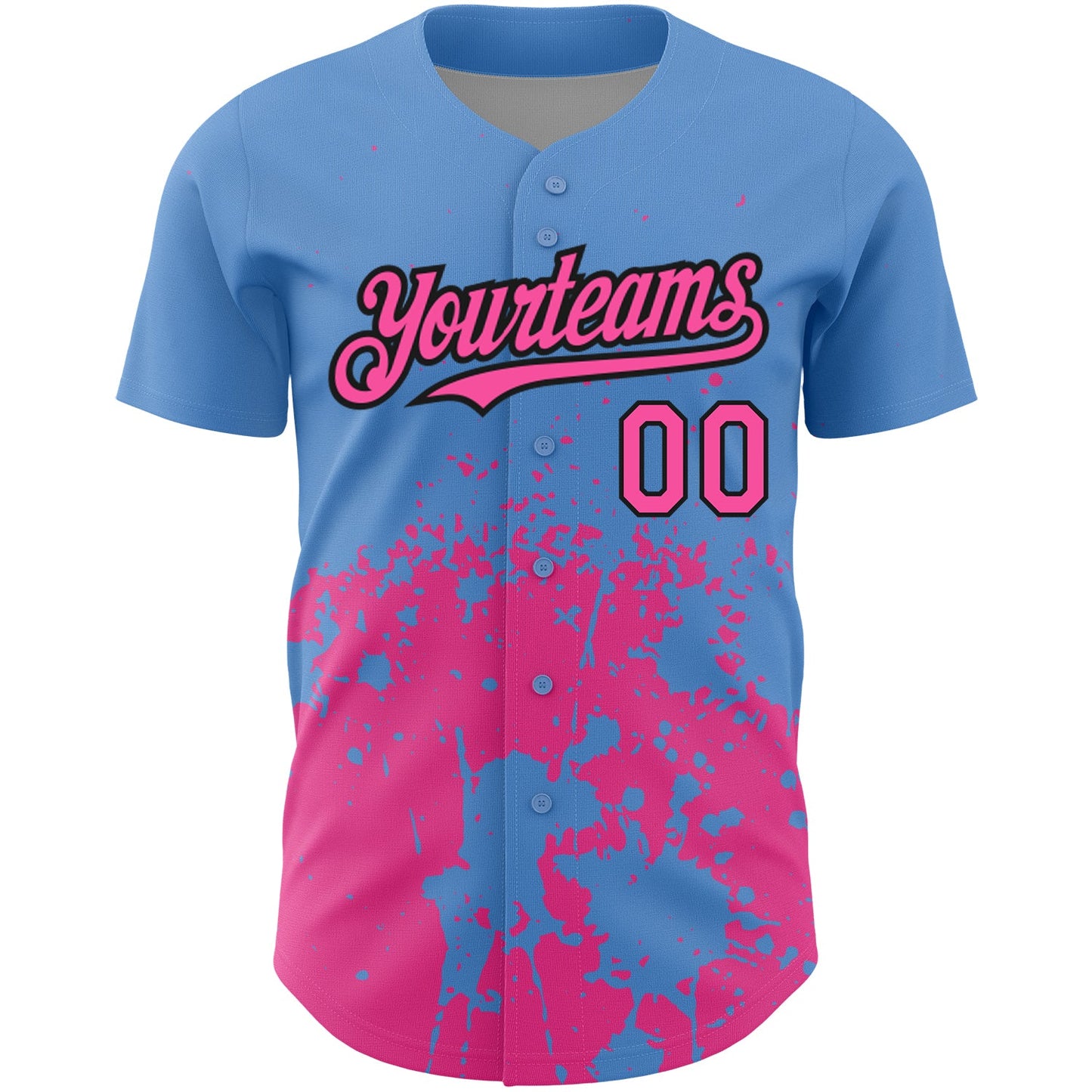 Custom Light Blue Pink-Black 3D Pattern Design Abstract Splash Grunge Art Authentic Baseball Jersey view 2