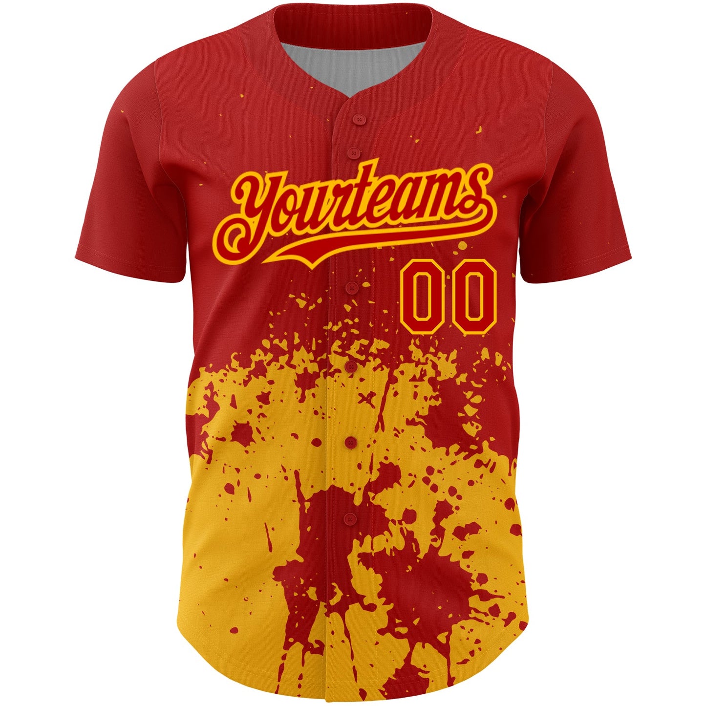 Custom Red Gold 3D Pattern Design Abstract Splash Grunge Art Authentic Baseball Jersey view 2