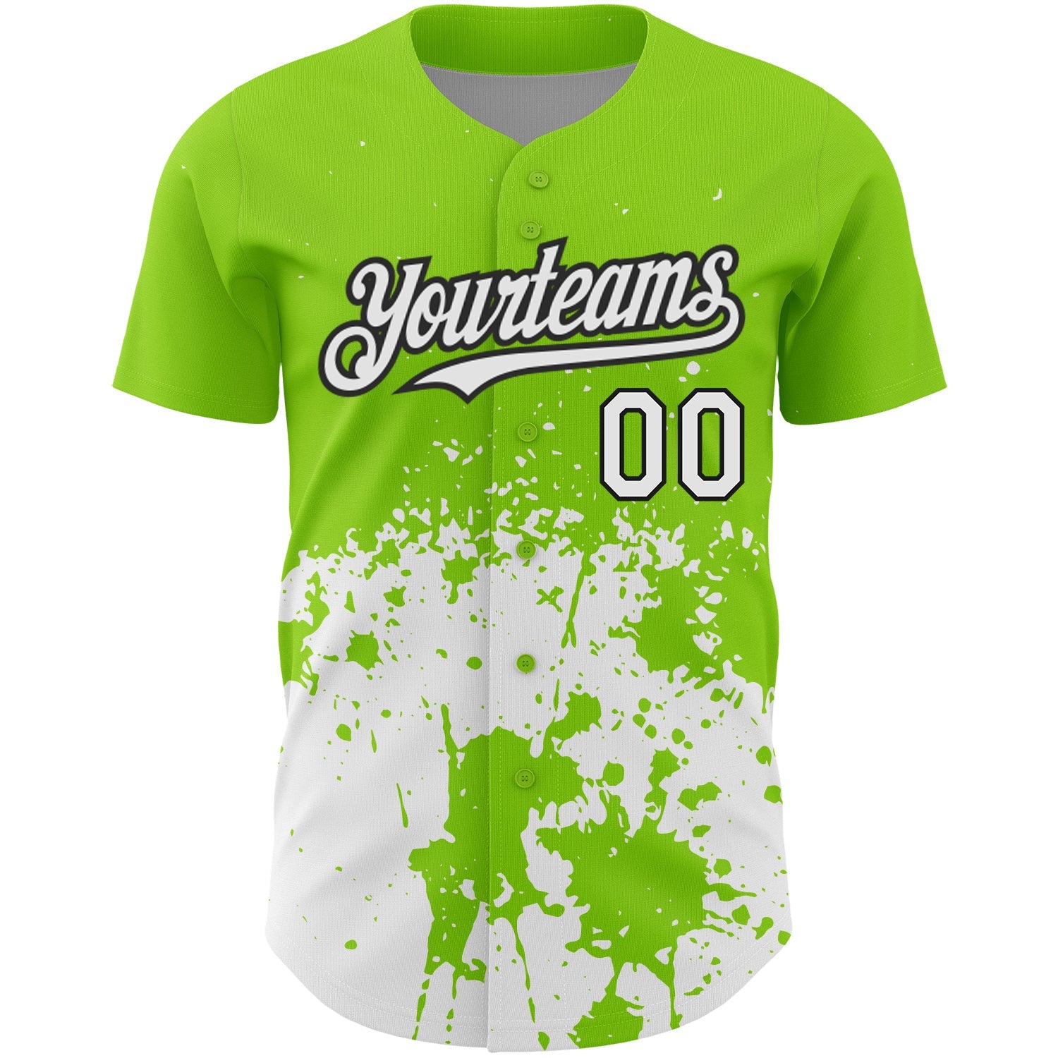 Custom Neon Green White-Black 3D Pattern Design Abstract Splash Grunge Art Authentic Baseball Jersey view 2