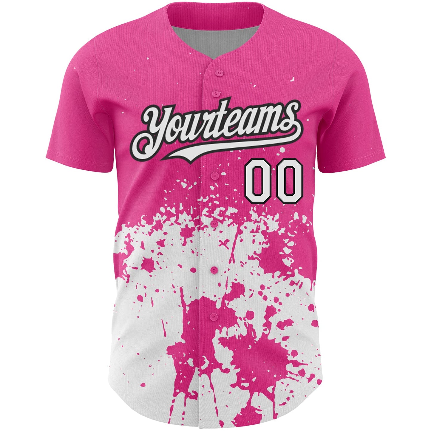 Custom Pink White-Black 3D Pattern Design Abstract Splash Grunge Art Authentic Baseball Jersey view 2