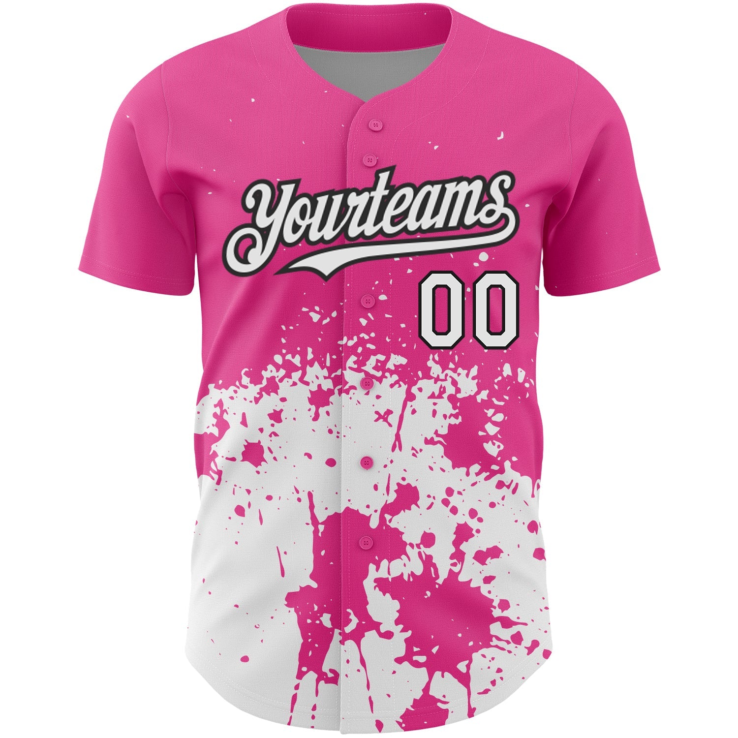 Custom Pink White-Black 3D Pattern Design Abstract Splash Grunge Art Authentic Baseball Jersey view 2