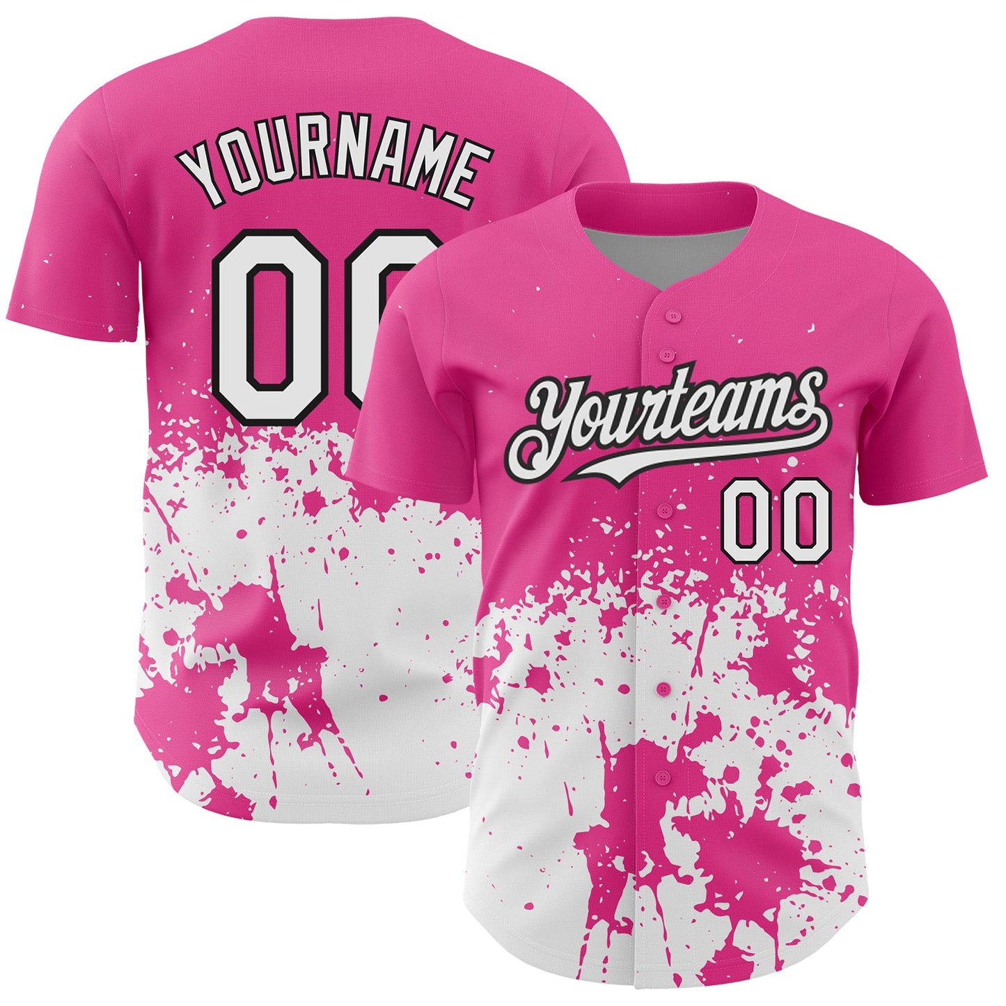 Custom Pink White-Black 3D Pattern Design Abstract Splash Grunge Art Authentic Baseball Jersey - Main View