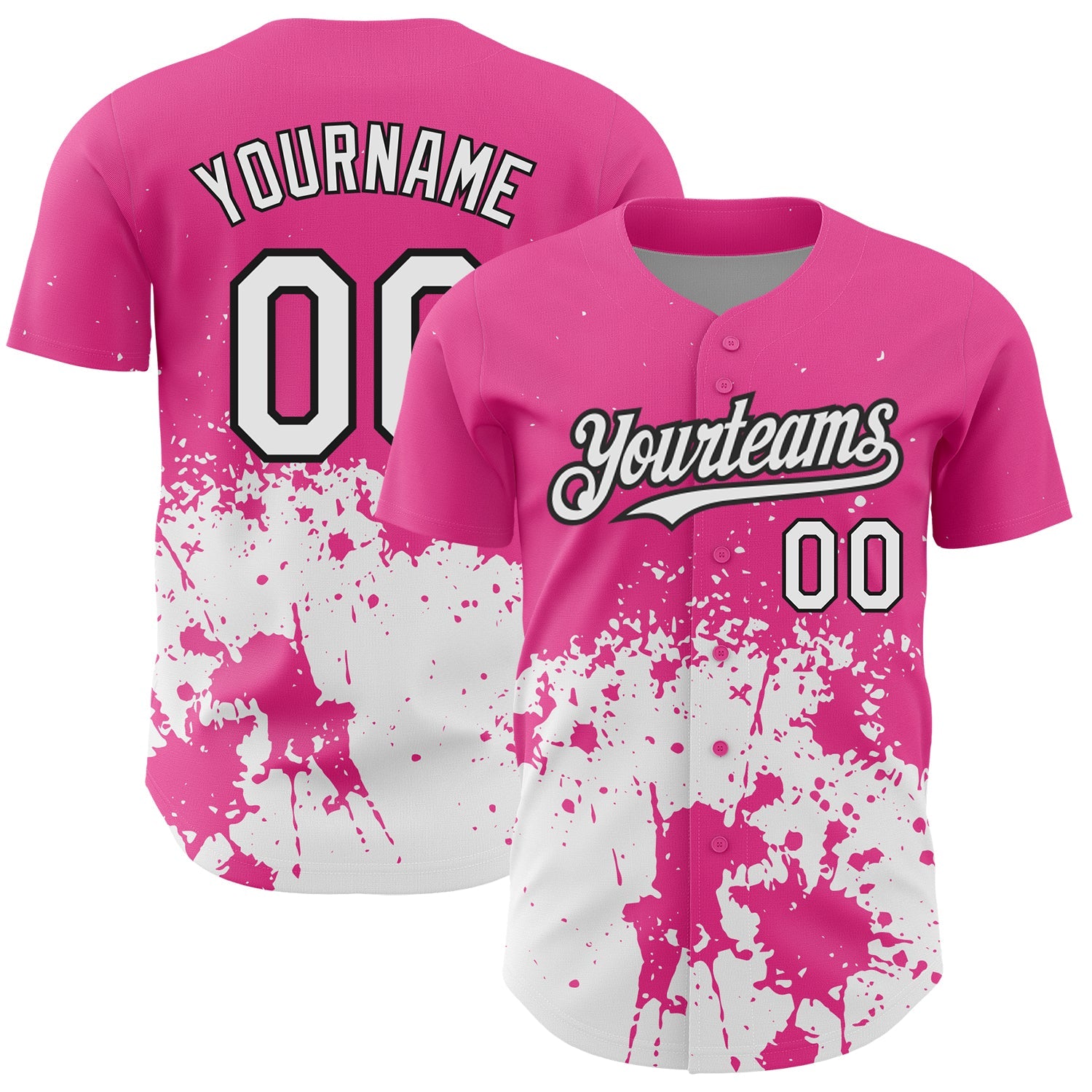 Custom Pink White-Black 3D Pattern Design Abstract Splash Grunge Art Authentic Baseball Jersey - Main View