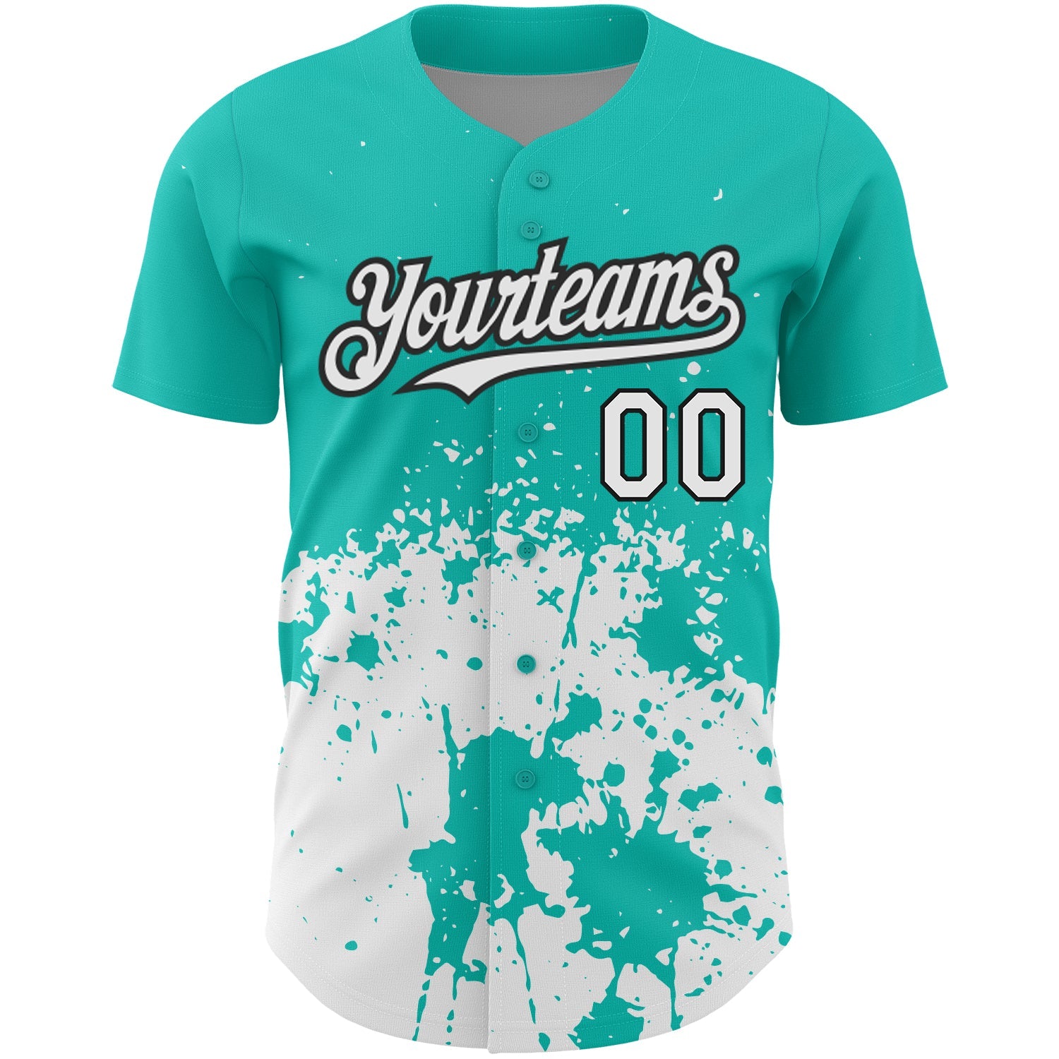 Custom Aqua White-Black 3D Pattern Design Abstract Splash Grunge Art Authentic Baseball Jersey view 2
