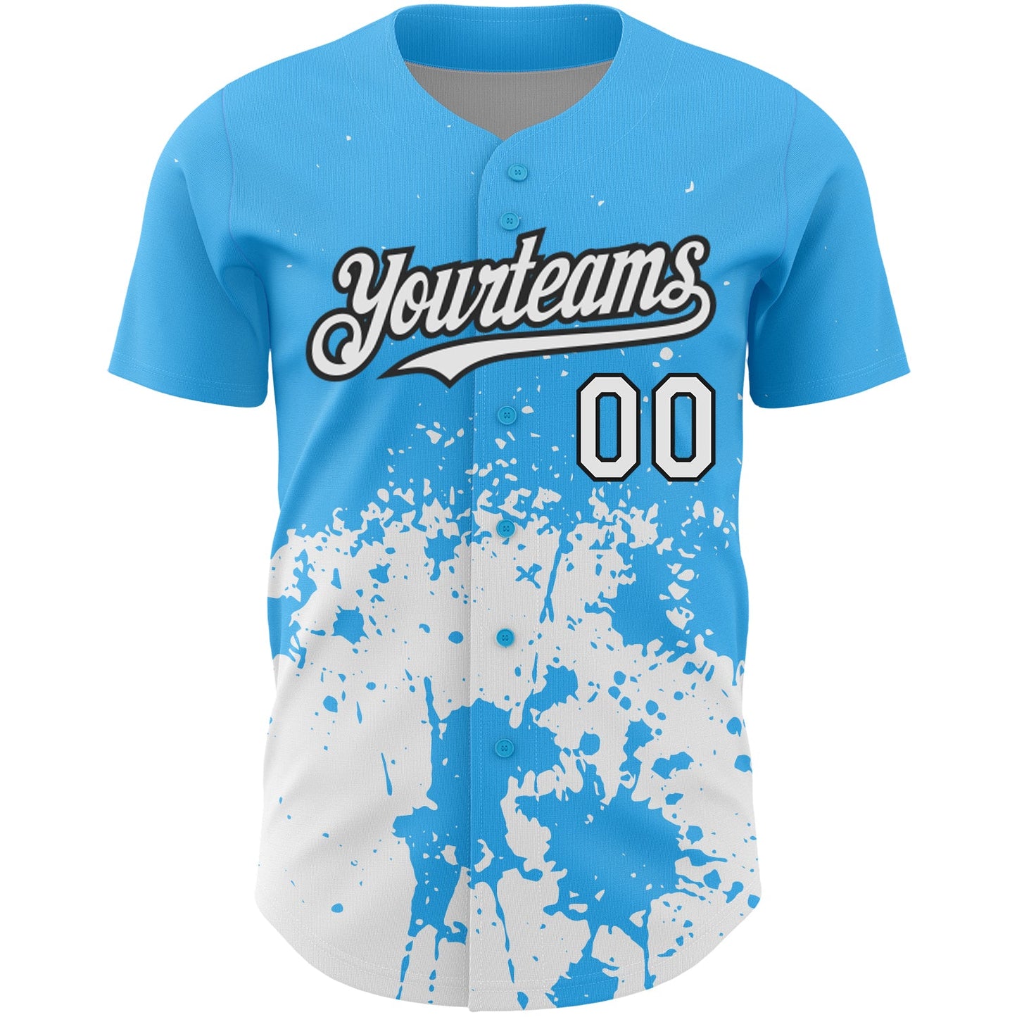 Custom Sky Blue White-Black 3D Pattern Design Abstract Splash Grunge Art Authentic Baseball Jersey view 2