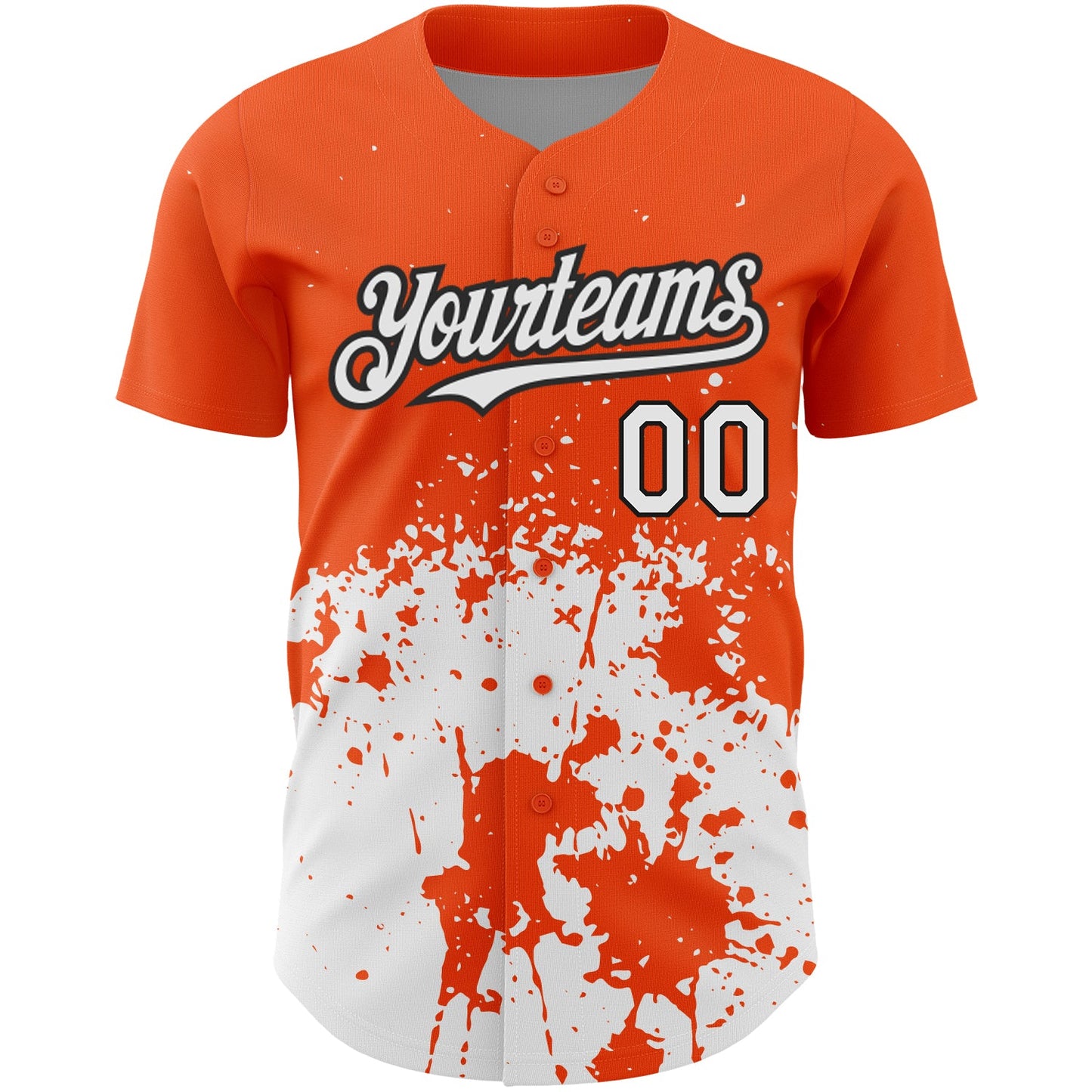 Custom Orange White-Black 3D Pattern Design Abstract Splash Grunge Art Authentic Baseball Jersey view 2