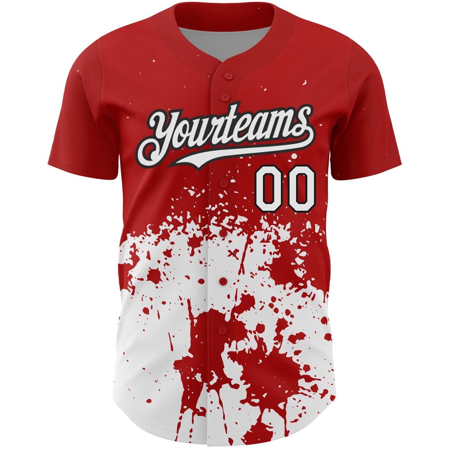 Custom Red White-Black 3D Pattern Design Abstract Splash Grunge Art Authentic Baseball Jersey view 2