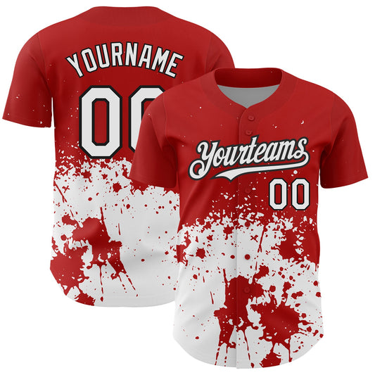 Custom Red White-Black 3D Pattern Design Abstract Splash Grunge Art Authentic Baseball Jersey - Main View