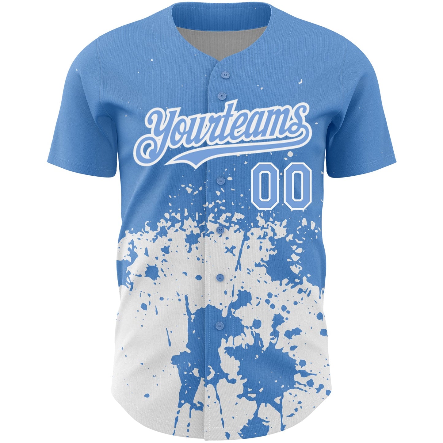 Custom Light Blue White 3D Pattern Design Abstract Splash Grunge Art Authentic Baseball Jersey view 2