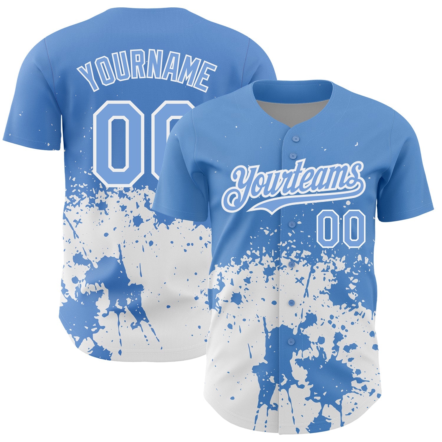 Custom Light Blue White 3D Pattern Design Abstract Splash Grunge Art Authentic Baseball Jersey - Main View