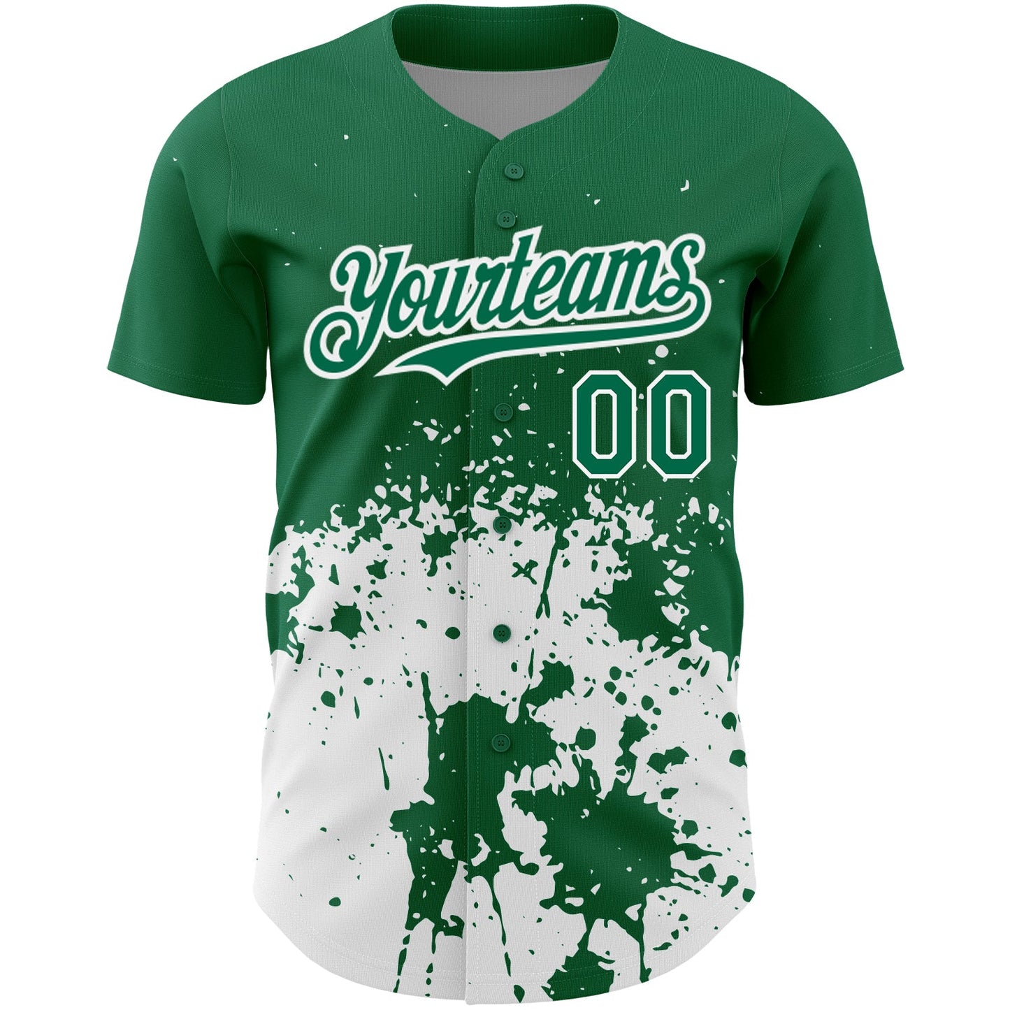 Custom Kelly Green White 3D Pattern Design Abstract Splash Grunge Art Authentic Baseball Jersey view 2