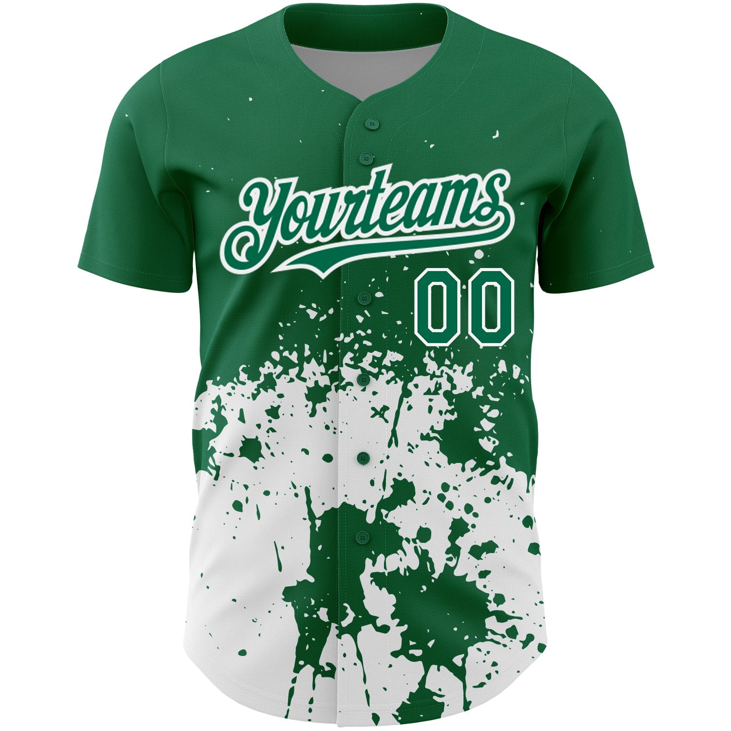 Custom Kelly Green White 3D Pattern Design Abstract Splash Grunge Art Authentic Baseball Jersey view 2