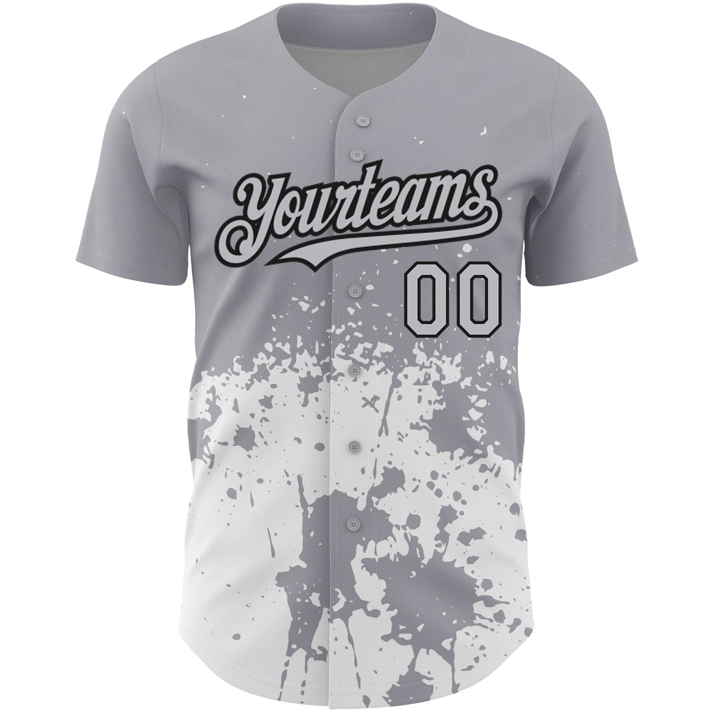 Custom Gray Black-White 3D Pattern Design Abstract Splash Grunge Art Authentic Baseball Jersey view 2