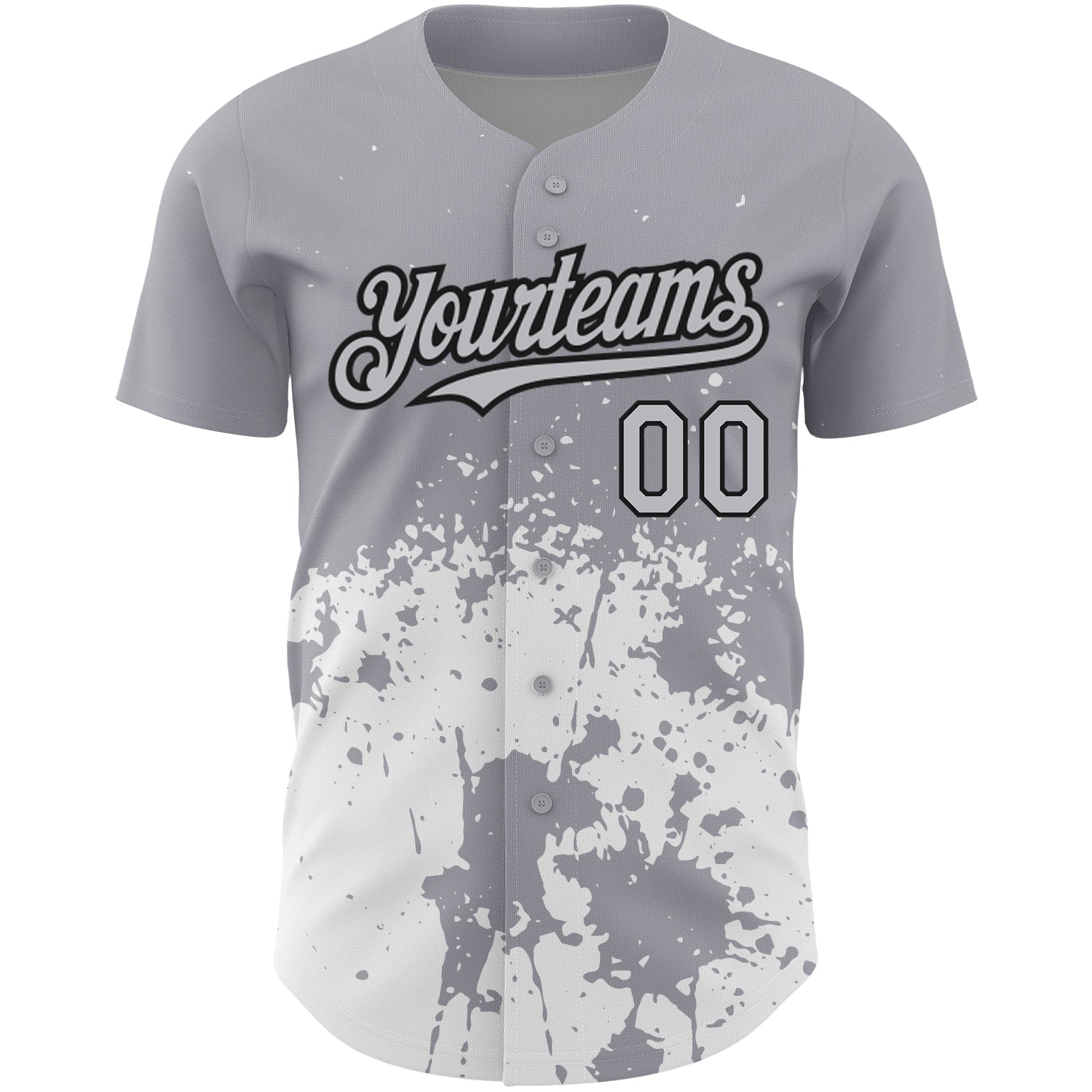 Custom Gray Black-White 3D Pattern Design Abstract Splash Grunge Art Authentic Baseball Jersey view 2