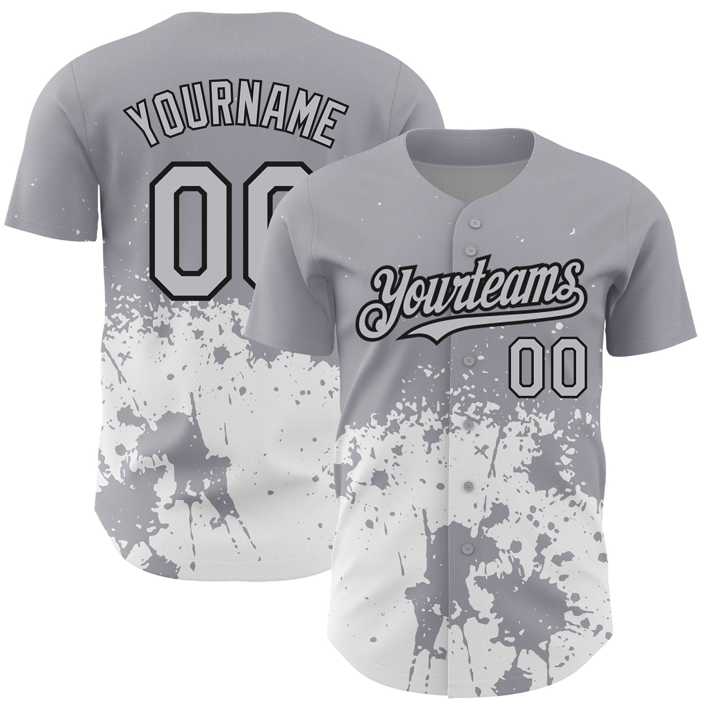 Custom Gray Black-White 3D Pattern Design Abstract Splash Grunge Art Authentic Baseball Jersey - Main View