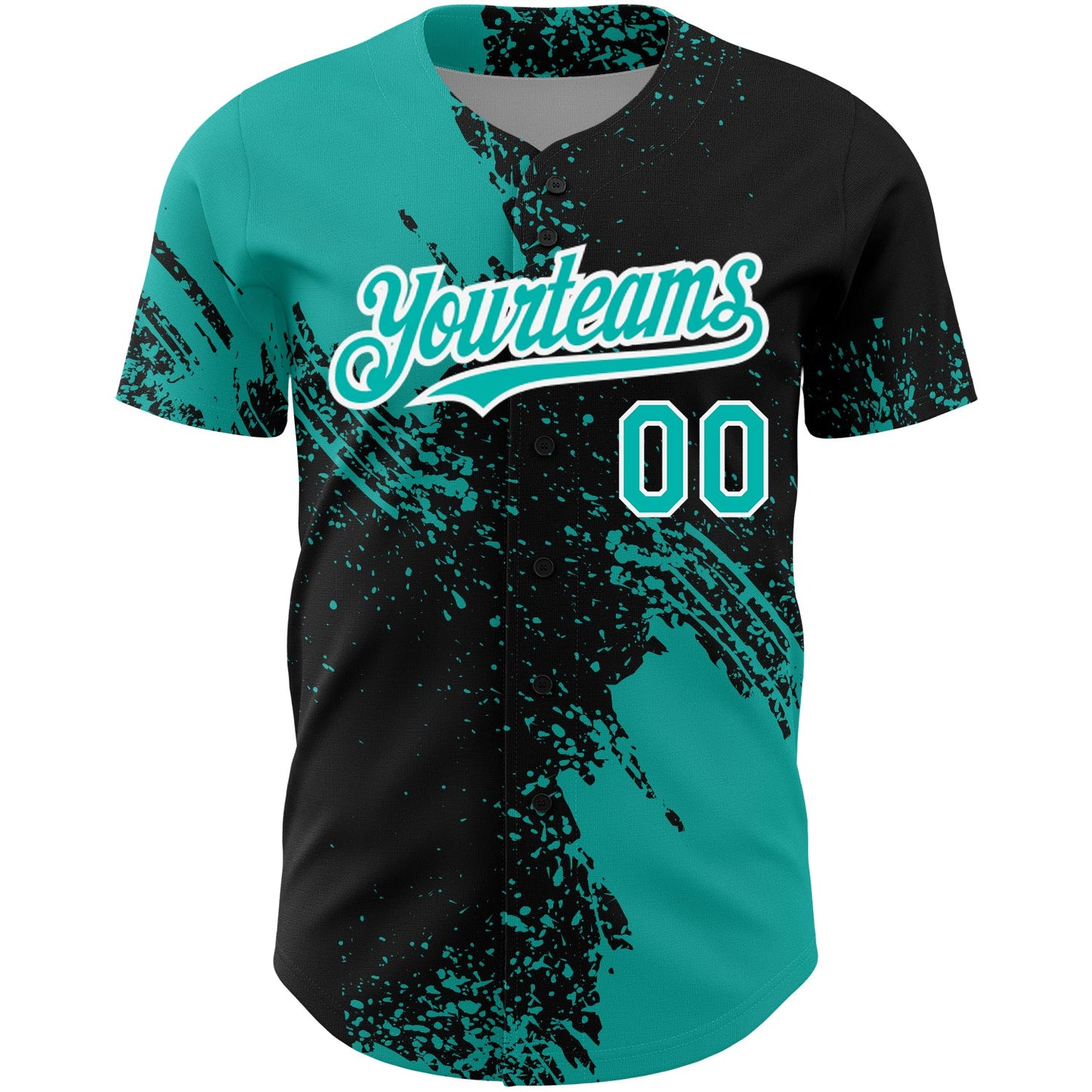 Custom Black Aqua-White 3D Pattern Design Abstract Brush Stroke Authentic Baseball Jersey view 2
