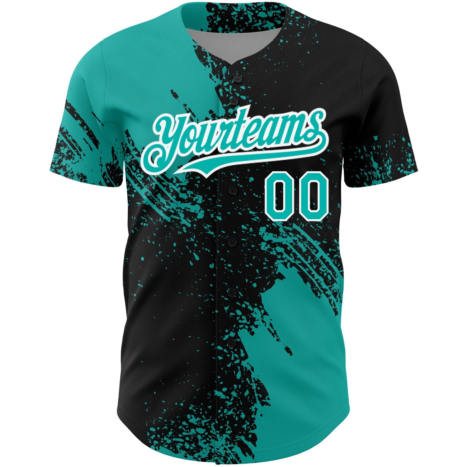 Custom Black Aqua-White 3D Pattern Design Abstract Brush Stroke Authentic Baseball Jersey view 2