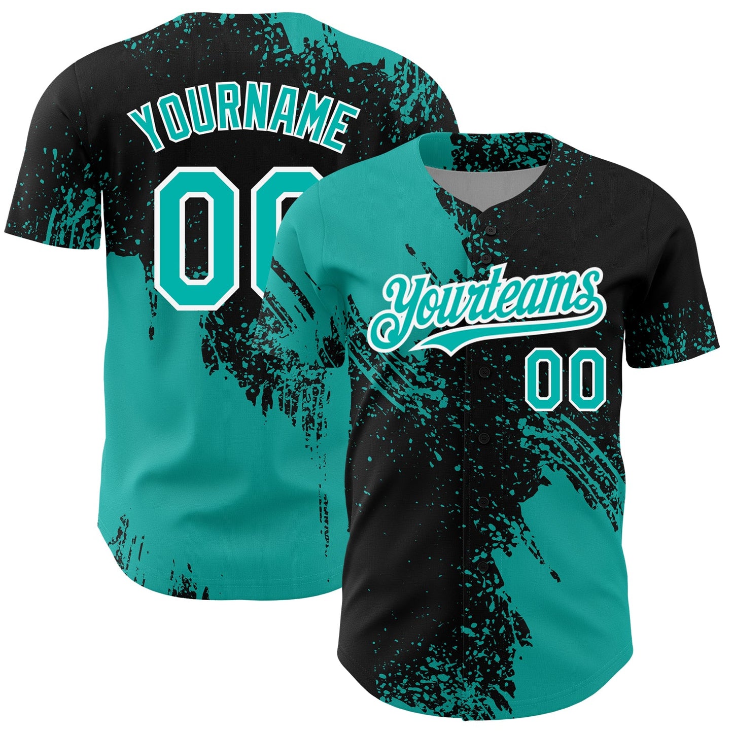 Custom Black Aqua-White 3D Pattern Design Abstract Brush Stroke Authentic Baseball Jersey - Main View