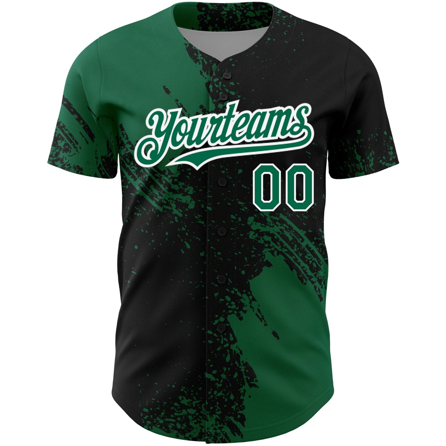 Custom Black Kelly Green-White 3D Pattern Design Abstract Brush Stroke Authentic Baseball Jersey view 2