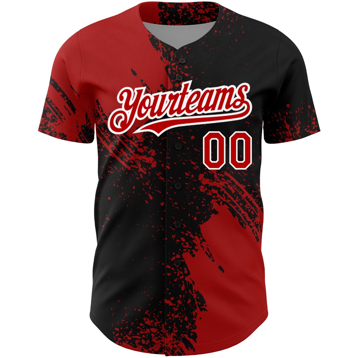 Custom Black Red-White 3D Pattern Design Abstract Brush Stroke Authentic Baseball Jersey view 2