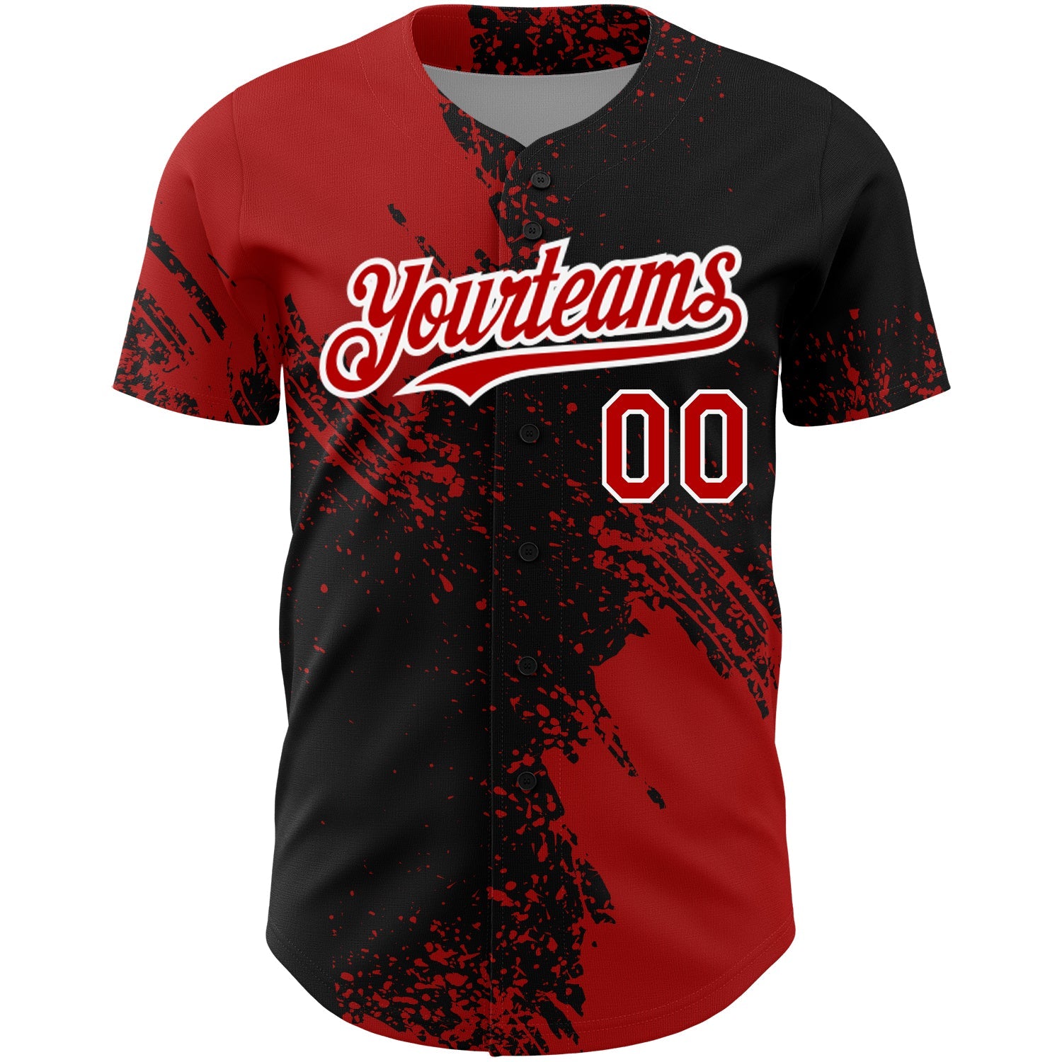Custom Black Red-White 3D Pattern Design Abstract Brush Stroke Authentic Baseball Jersey view 2