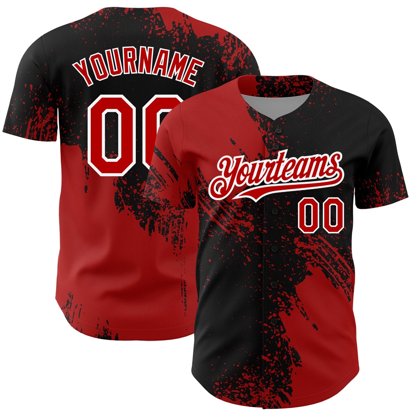 Custom Black Red-White 3D Pattern Design Abstract Brush Stroke Authentic Baseball Jersey - Main View