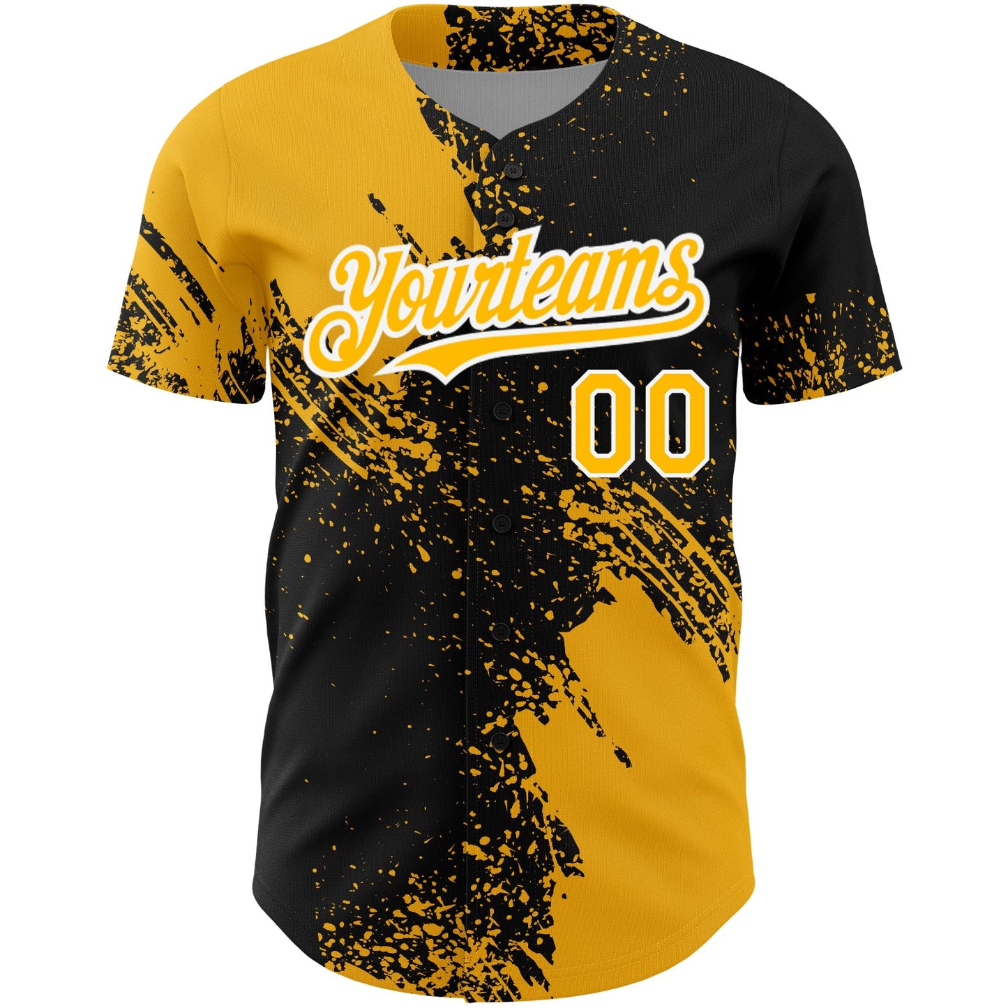 Custom Black Gold-White 3D Pattern Design Abstract Brush Stroke Authentic Baseball Jersey view 3