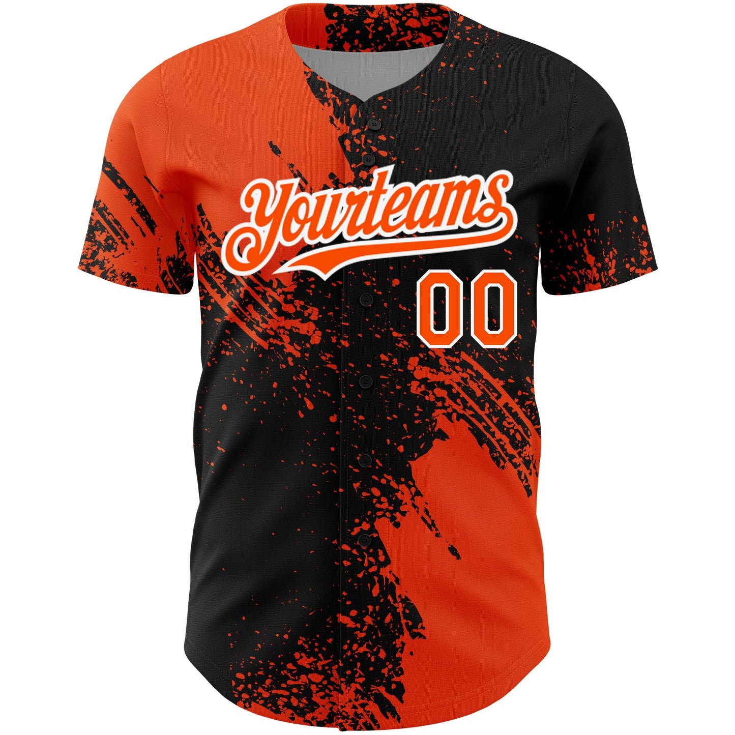 Custom Black Orange-White 3D Pattern Design Abstract Brush Stroke Authentic Baseball Jersey view 2