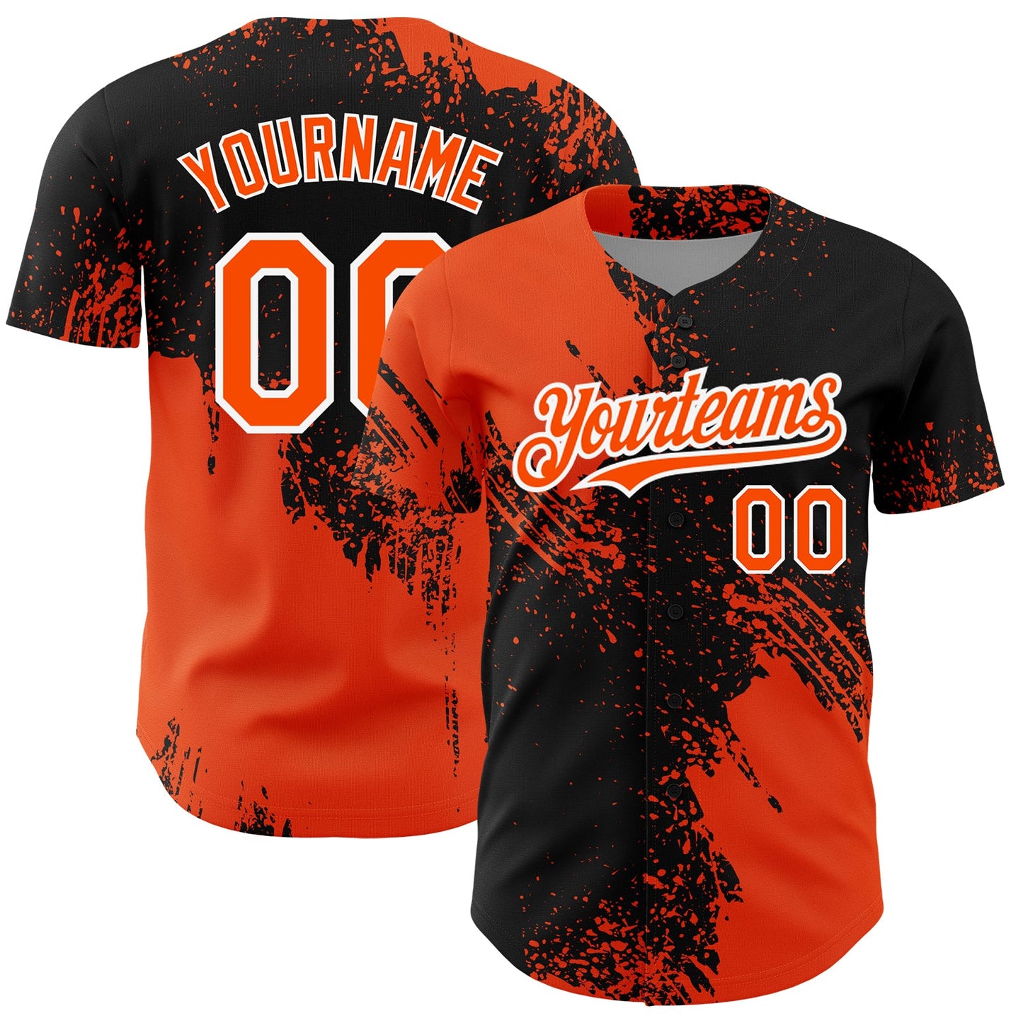Custom Black Orange-White 3D Pattern Design Abstract Brush Stroke Authentic Baseball Jersey - Main View