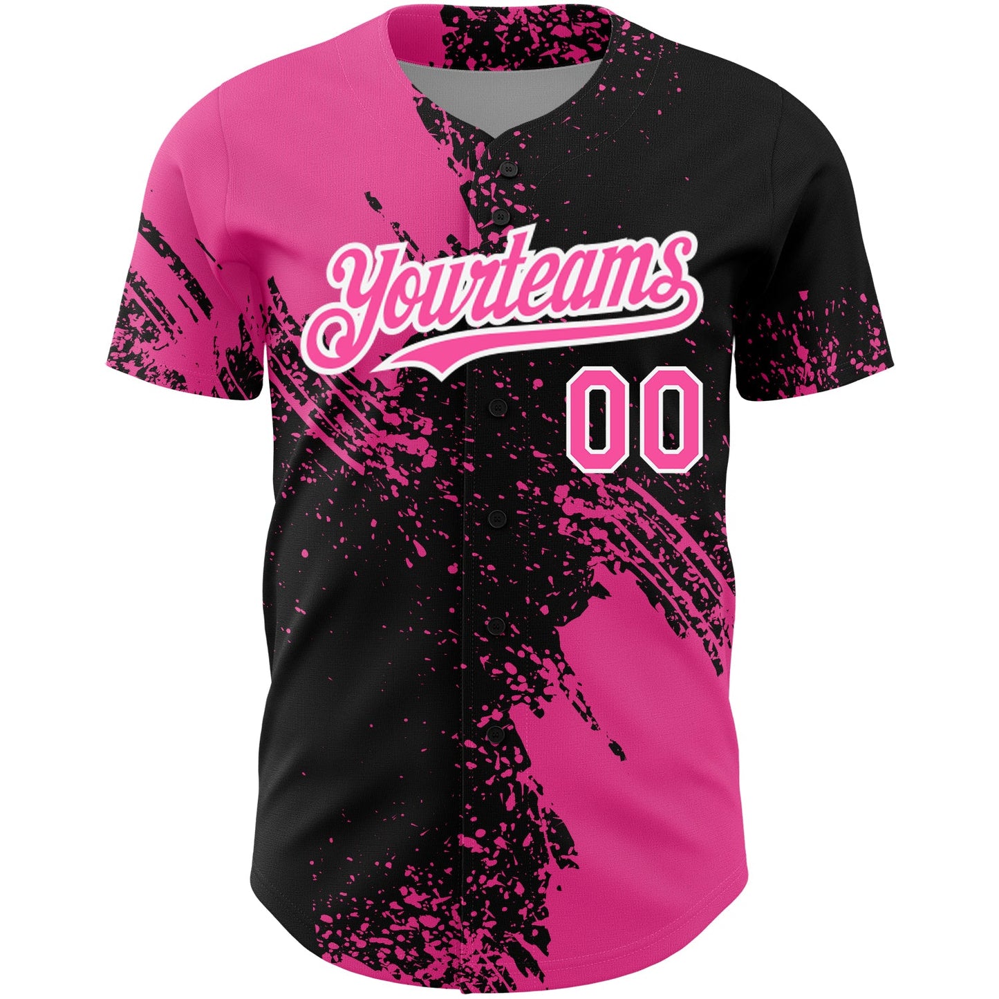 Custom Black Pink-White 3D Pattern Design Abstract Brush Stroke Authentic Baseball Jersey view 2