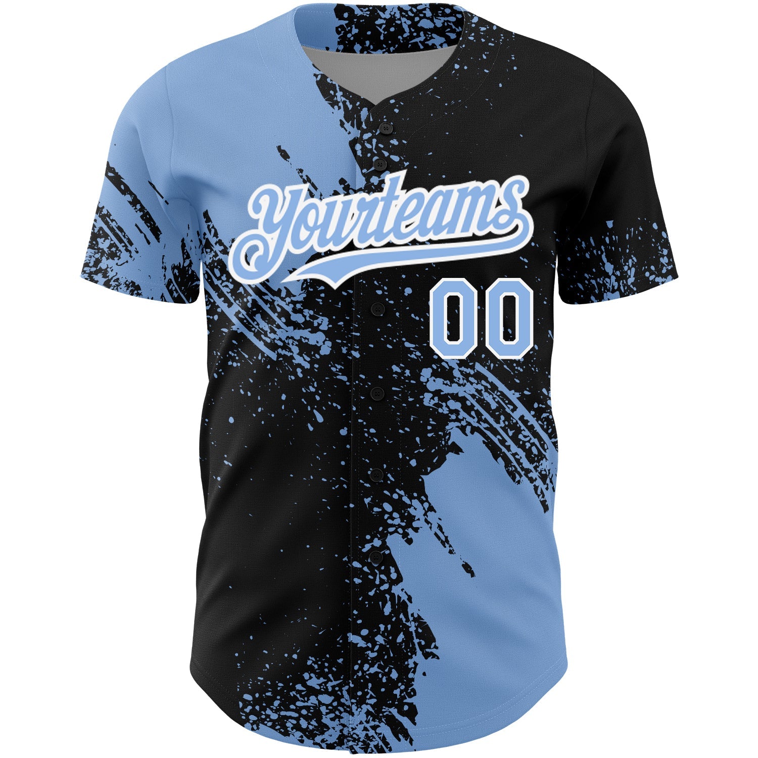 Custom Black Light Blue-White 3D Pattern Design Abstract Brush Stroke Authentic Baseball Jersey view 2