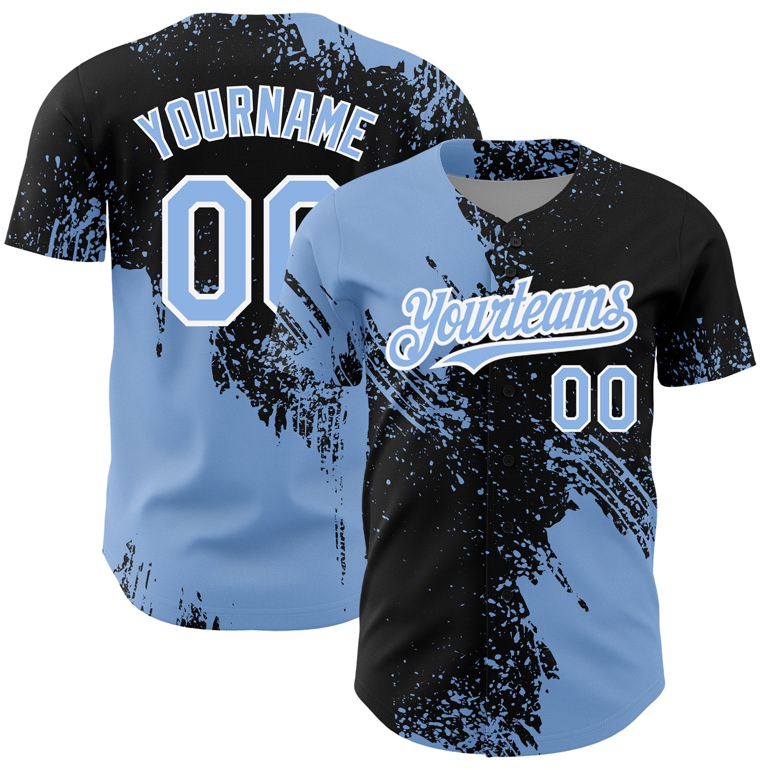 Custom Black Light Blue-White 3D Pattern Design Abstract Brush Stroke Authentic Baseball Jersey - Main View