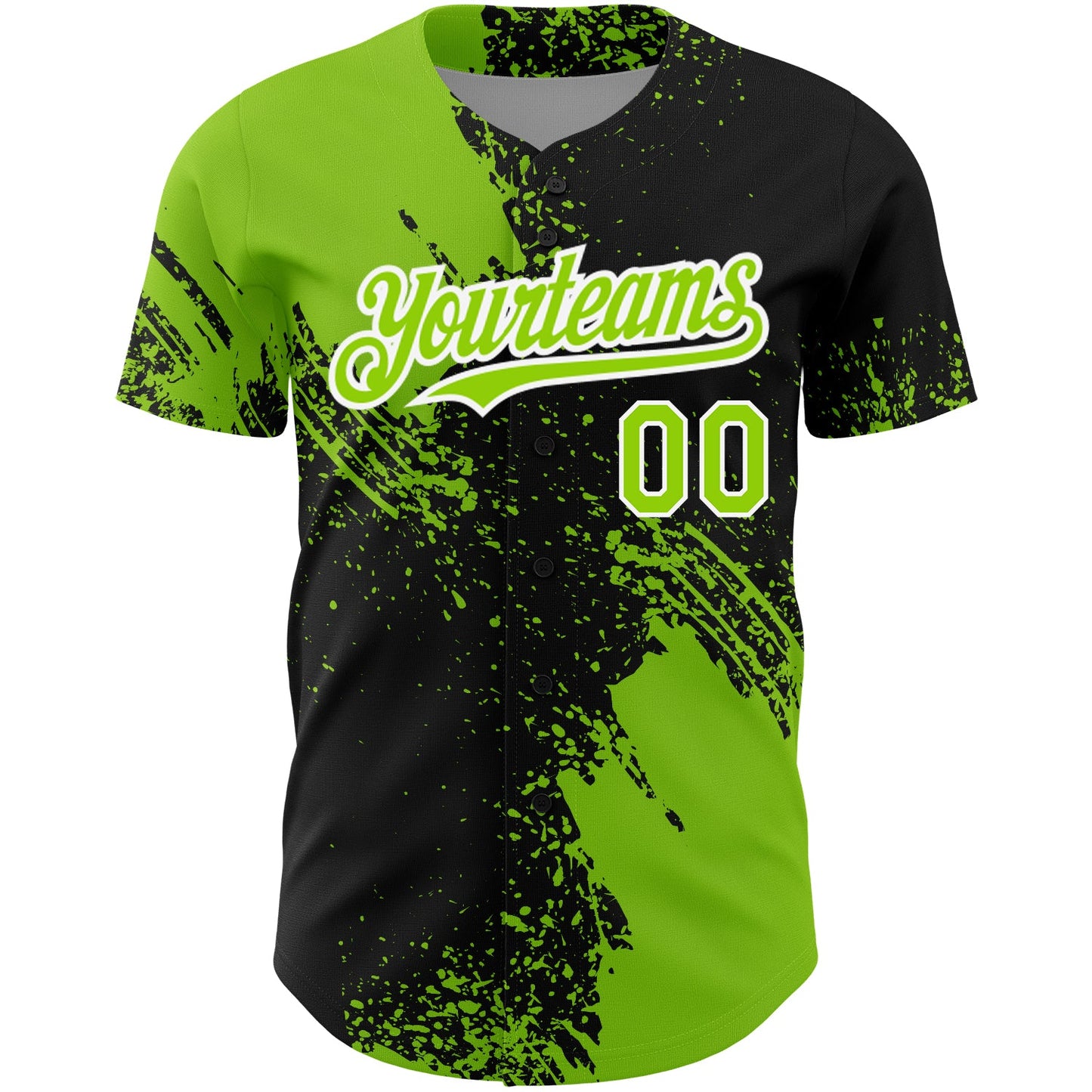 Custom Black Neon Green-White 3D Pattern Design Abstract Brush Stroke Authentic Baseball Jersey view 2