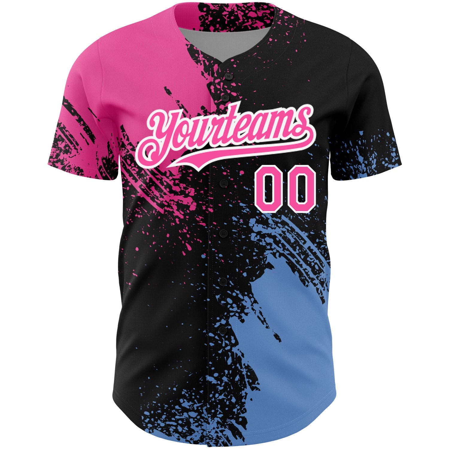 Custom Black Pink-Light Blue 3D Pattern Design Abstract Brush Stroke Authentic Baseball Jersey view 2
