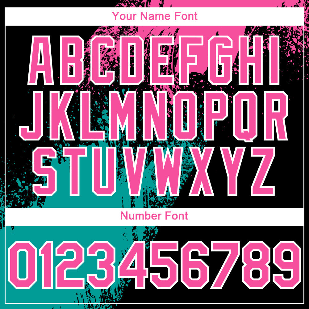 Custom Black Pink-Teal 3D Pattern Design Abstract Brush Stroke Authentic Baseball Jersey view 5