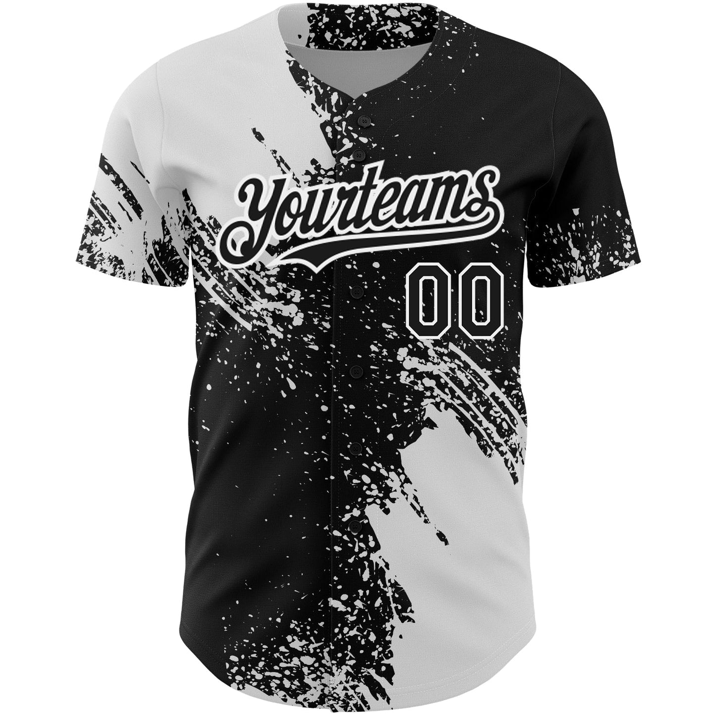 Custom Black White 3D Pattern Design Abstract Brush Stroke Authentic Baseball Jersey view 2