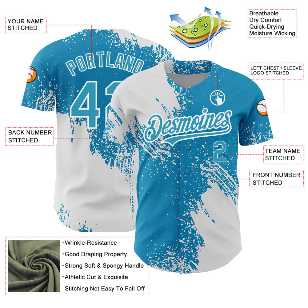Custom Panther Blue White 3D Pattern Design Abstract Brush Stroke Authentic Baseball Jersey view 3