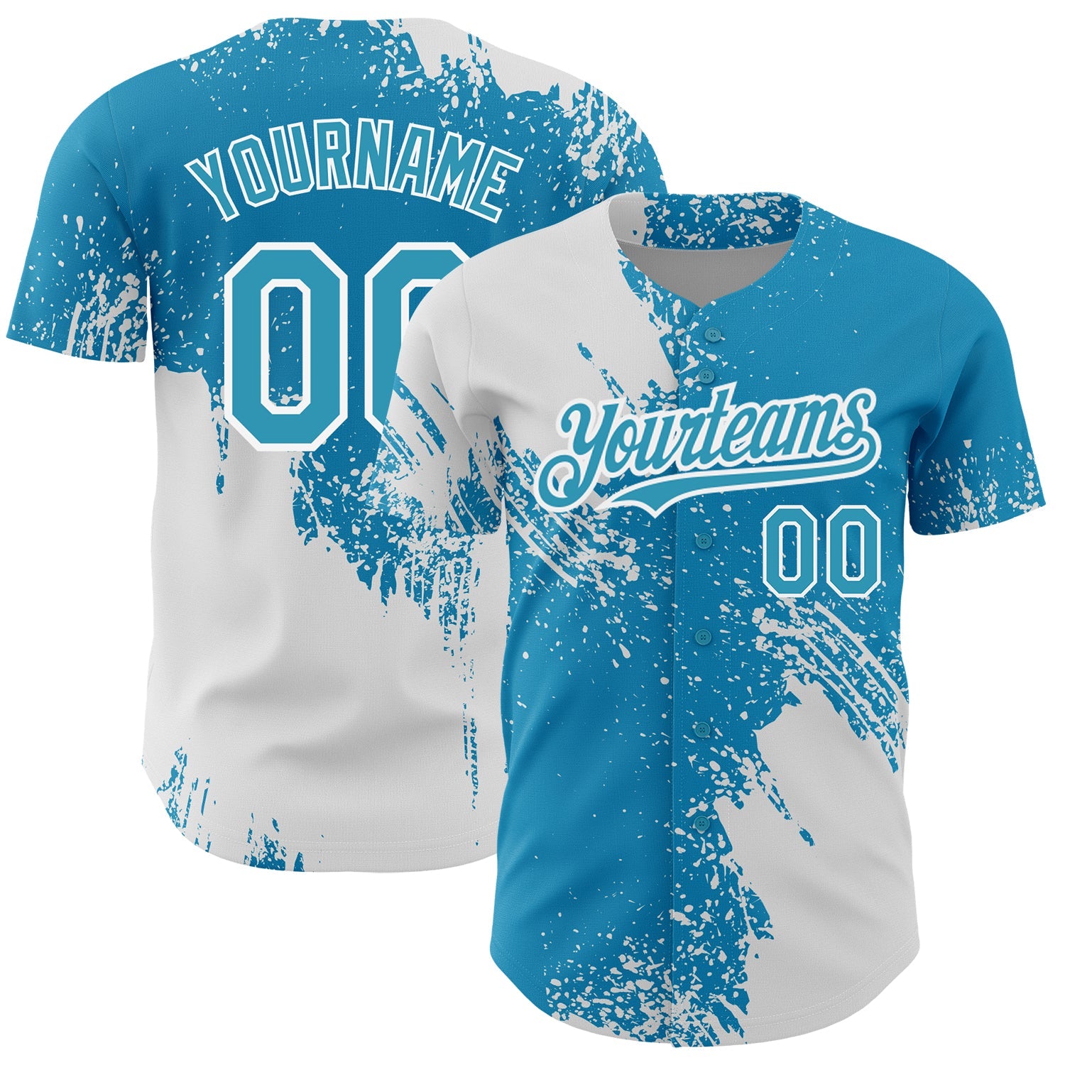 Custom Panther Blue White 3D Pattern Design Abstract Brush Stroke Authentic Baseball Jersey - Main View