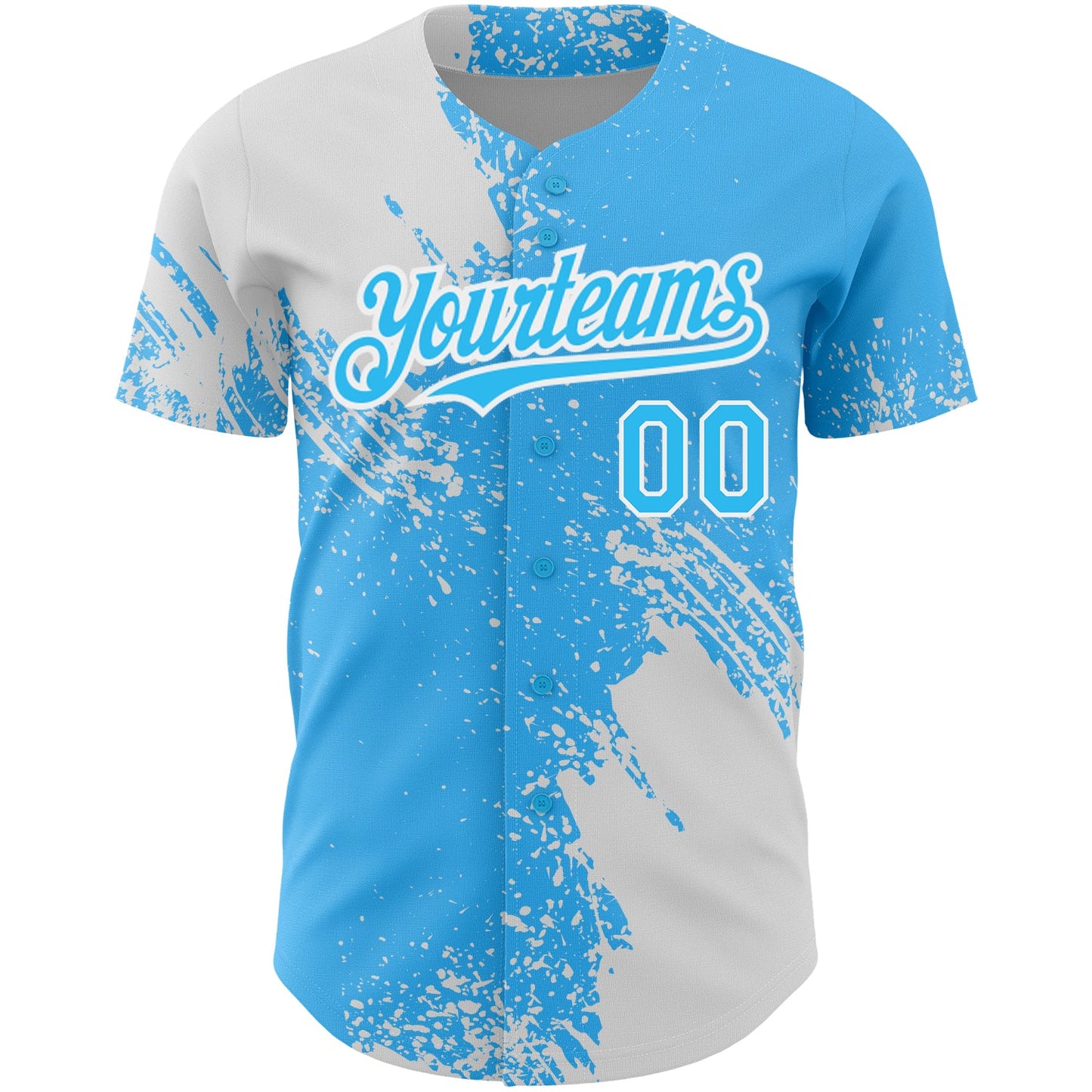 Custom Sky Blue White 3D Pattern Design Abstract Brush Stroke Authentic Baseball Jersey view 2