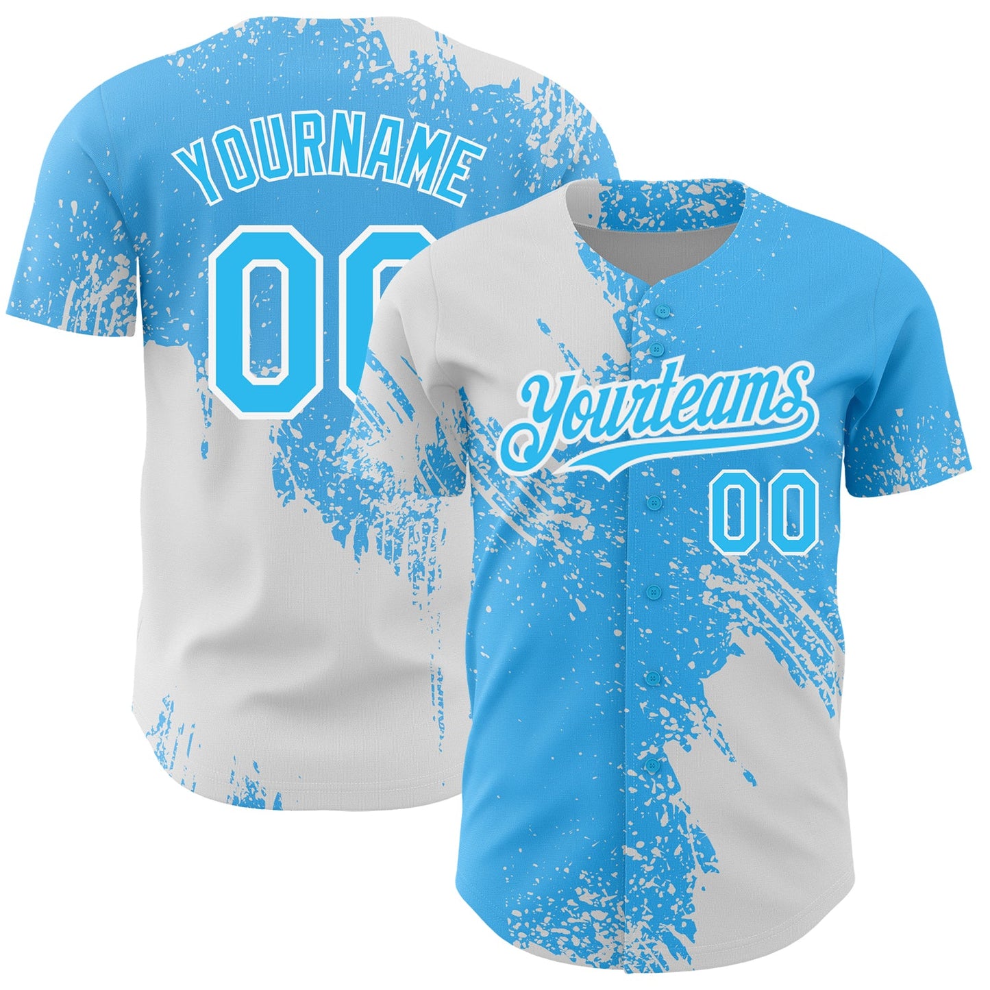 Custom Sky Blue White 3D Pattern Design Abstract Brush Stroke Authentic Baseball Jersey - Main View