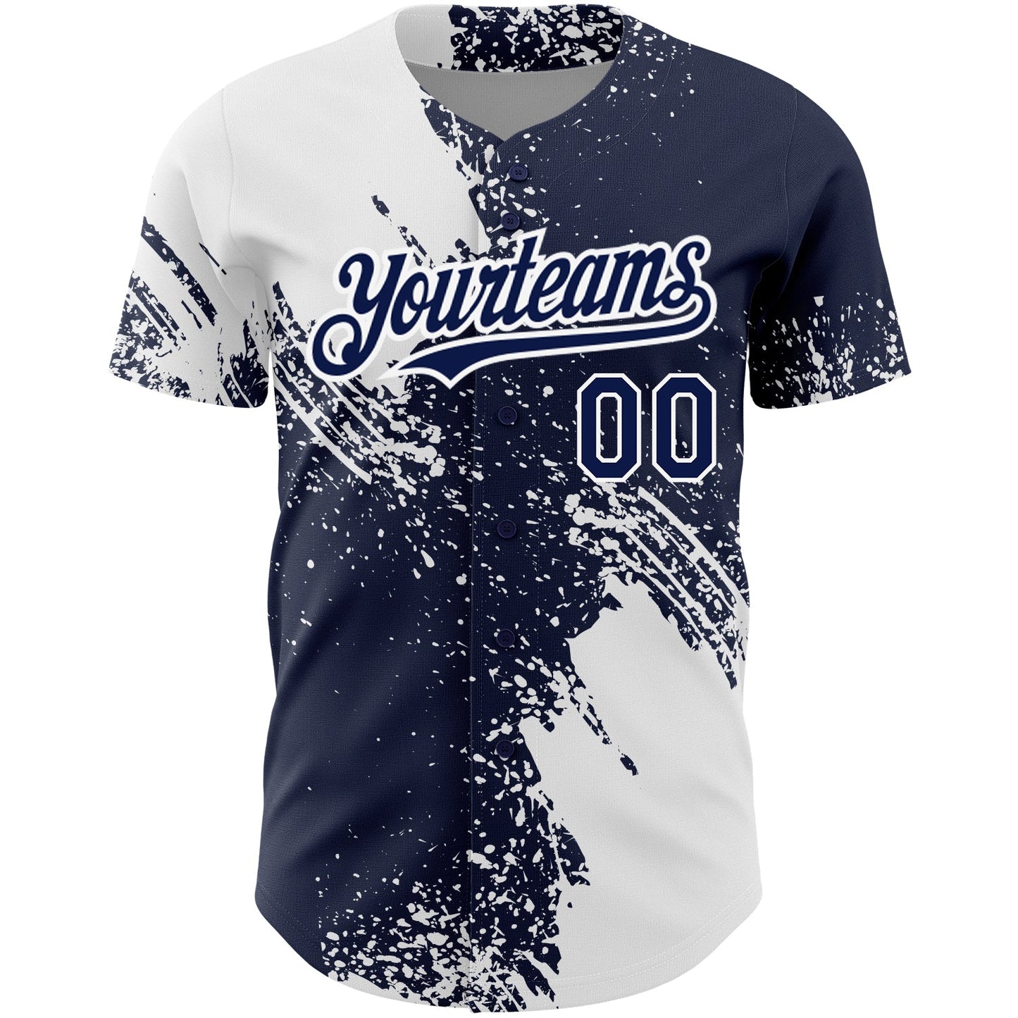 Custom Navy White 3D Pattern Design Abstract Brush Stroke Authentic Baseball Jersey view 2