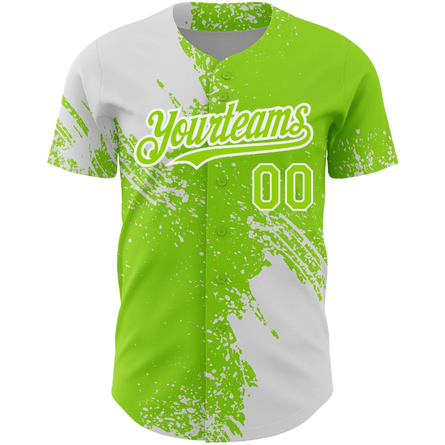 Custom Neon Green White 3D Pattern Design Abstract Brush Stroke Authentic Baseball Jersey view 2