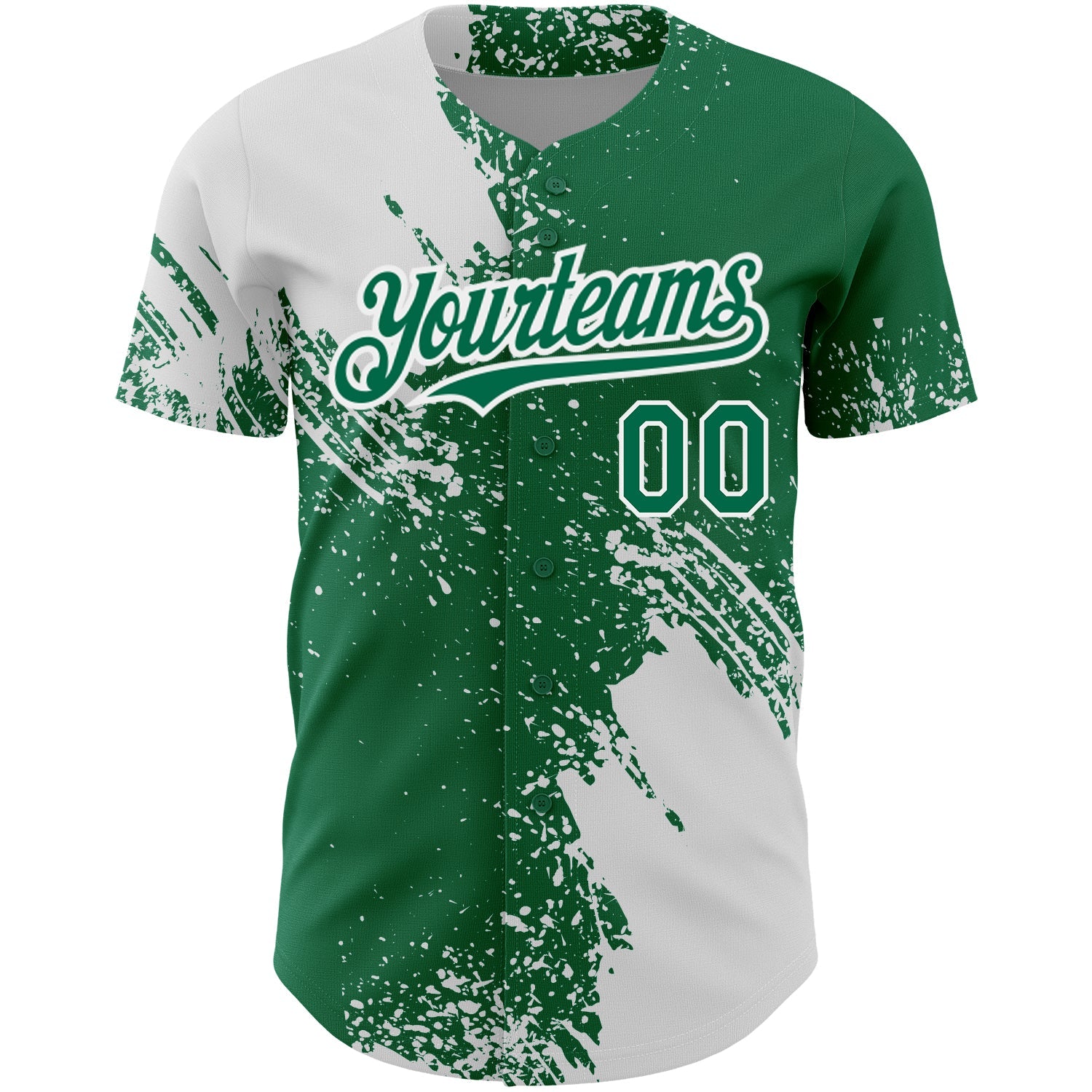 Custom Kelly Green White 3D Pattern Design Abstract Brush Stroke Authentic Baseball Jersey view 2